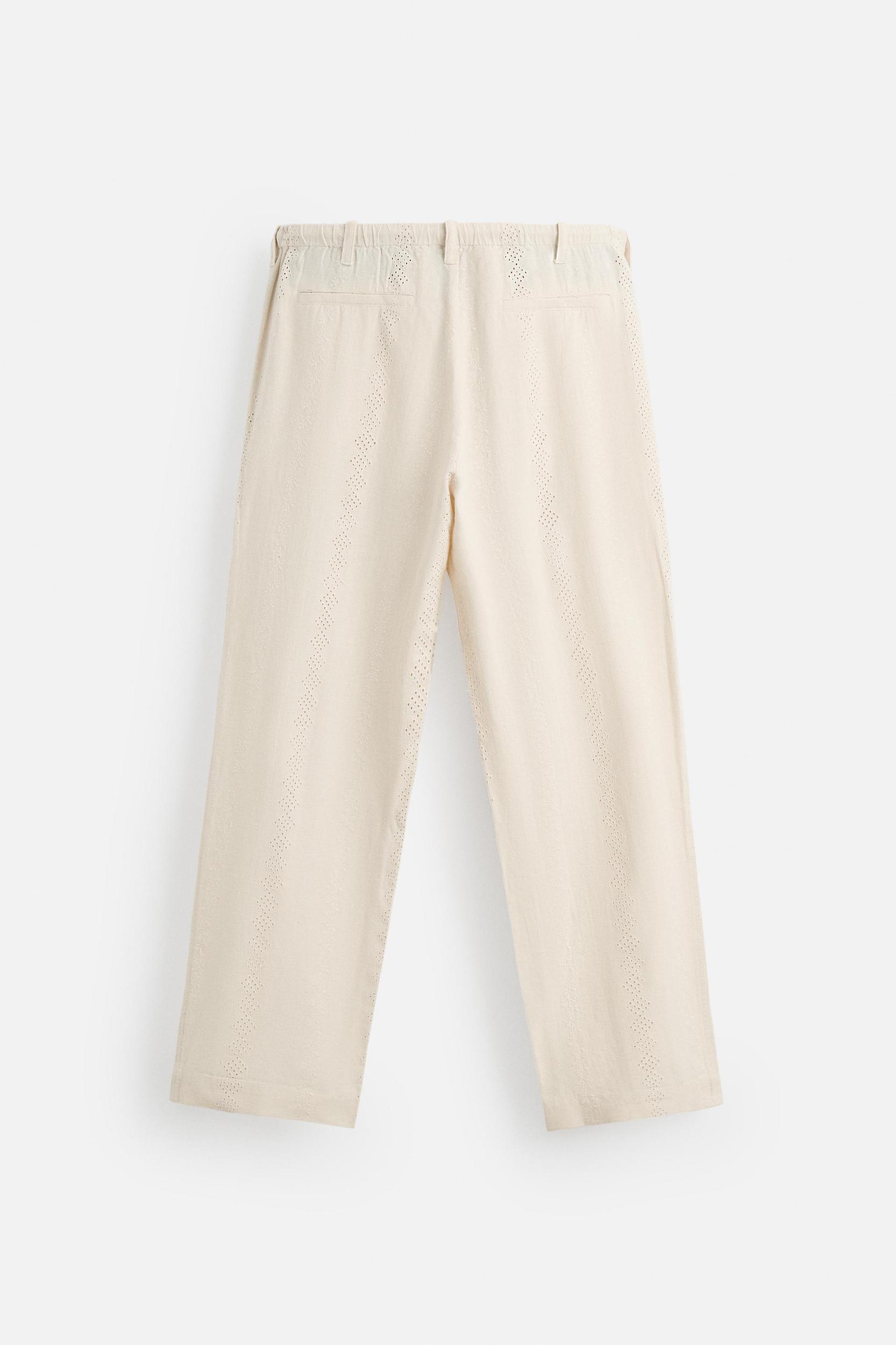 EMBROIDERED CUTWORK COTTON - LINEN PANTS Product Image