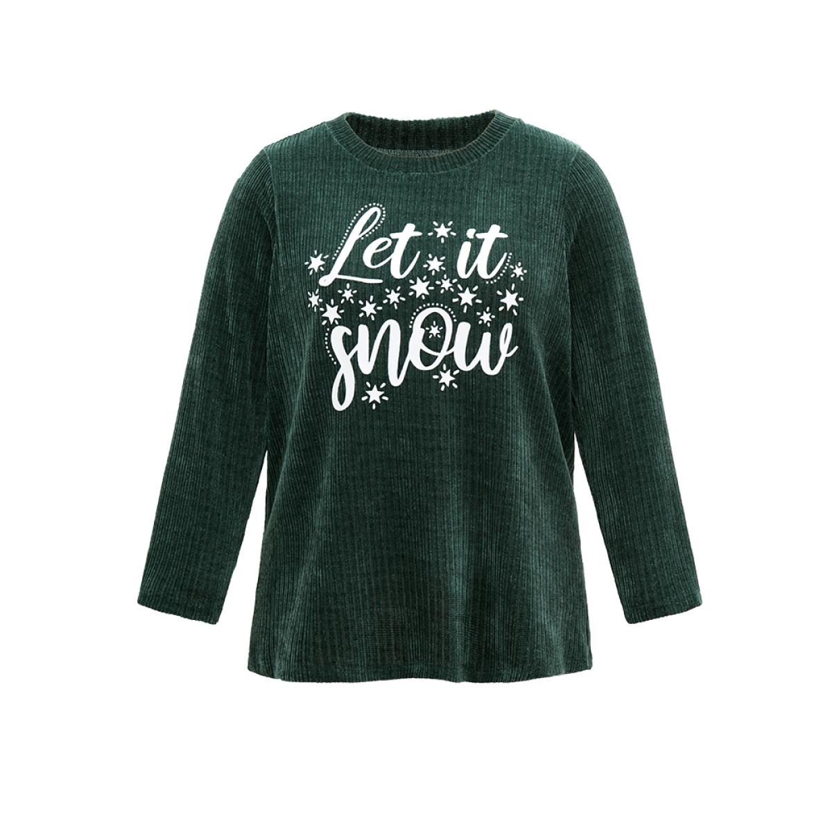 Plus Size Christmas Letter Thick Corduroy T-shirt Women DarkGreen Casual Velvet Festival-Christmas Sweatshirts BloomChic 18-20/2X Product Image