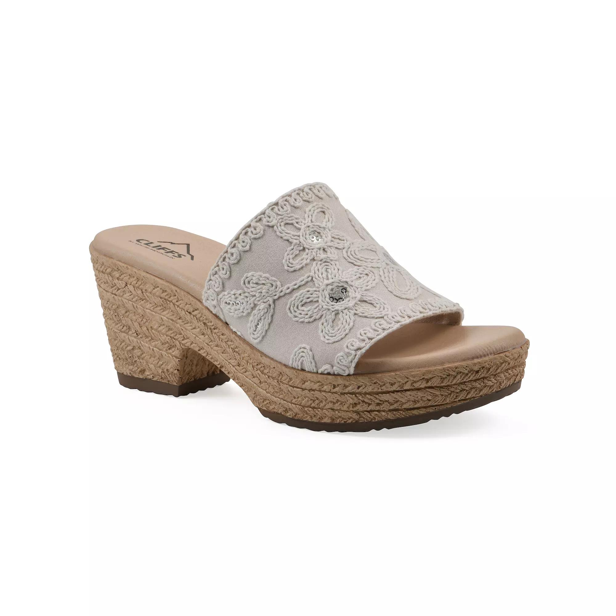 Cliffs by White Mountain Biancia Women's Floral Wedge Sandals, Size: 11 Medium, Natural White Fabric Product Image