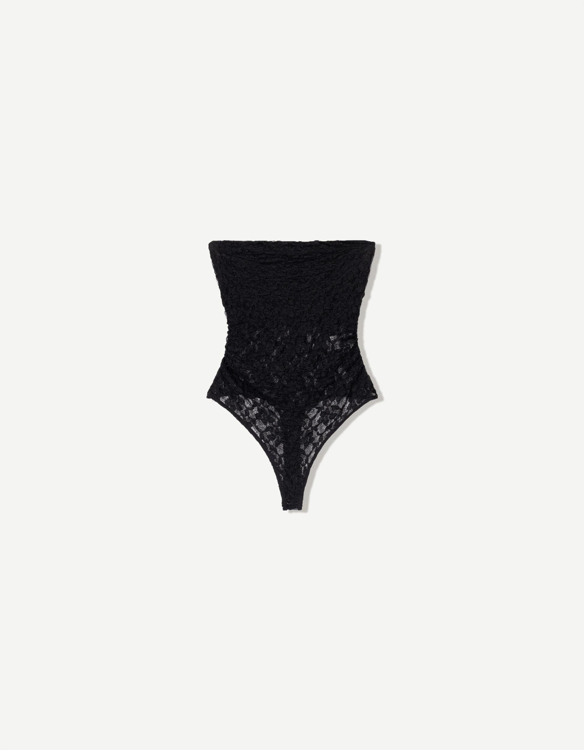 Bandeau bodysuit with blonde lace Product Image