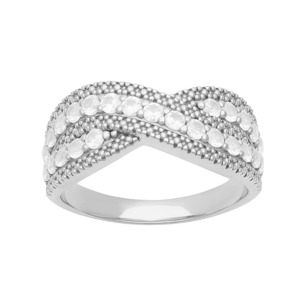 Love Always Sterling Silver Lab-Created White Sapphire Crossover Anniversary Band Ring, Women's,  Product Image