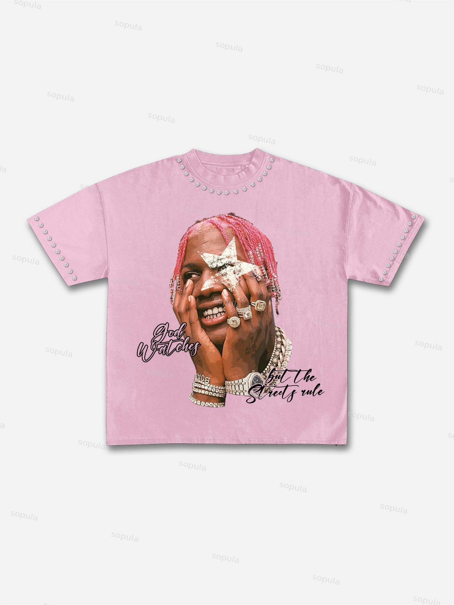 Street Star Portrait Rhinestone Graphic Cotton T-shirt Product Image