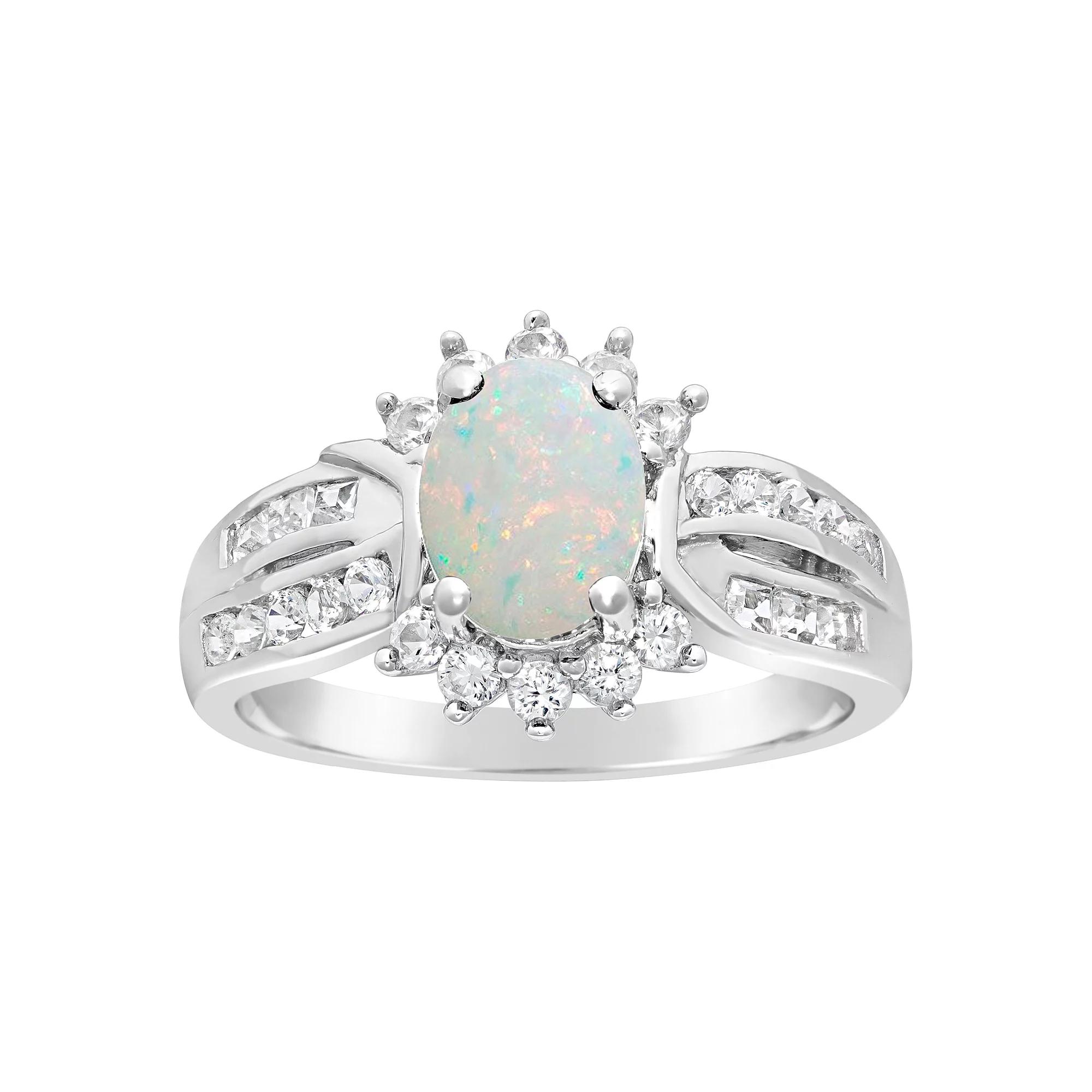Gemminded Sterling Silver Lab-Created Opal & White Topaz Ring, Women's,  Product Image