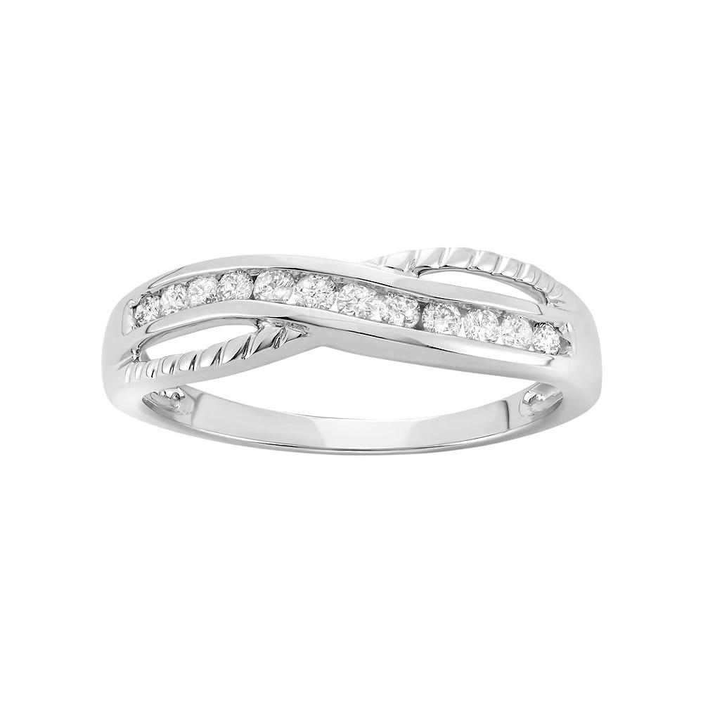 1/4 Carat T.W. Diamond 10k White Gold Crisscross Ring, Women's, Size: 7 Product Image