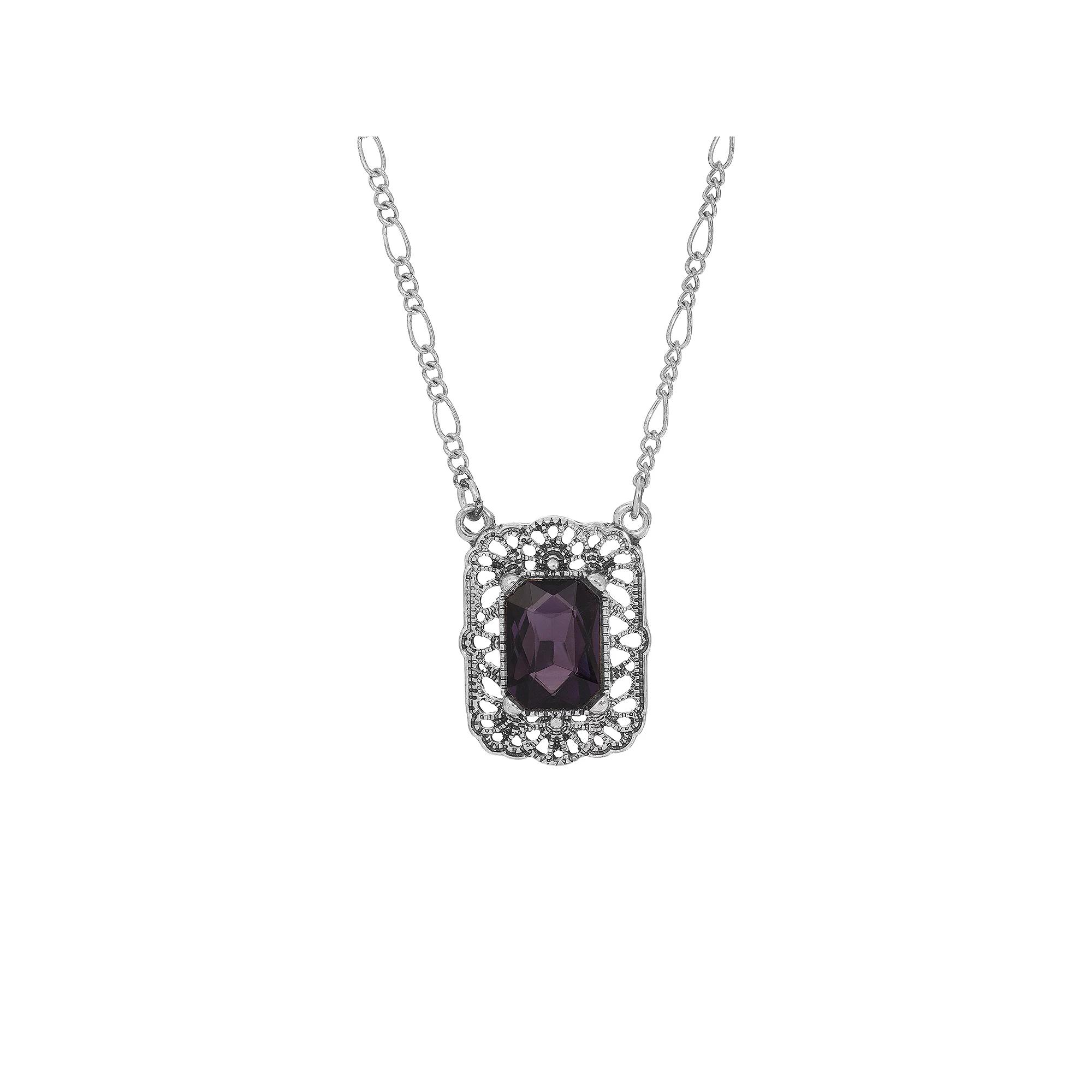 1928 Silver Tone Square Pendant Necklace, Womens, Purple Product Image