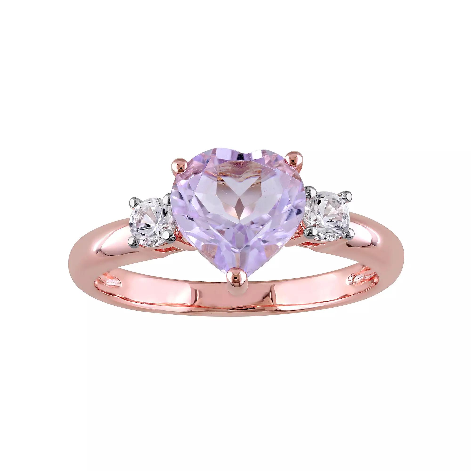 Stella Grace 18k Rose Gold Over Silver Rose de France Amethyst & Lab Created White Sapphire Heart Ring, Women's,  Product Image