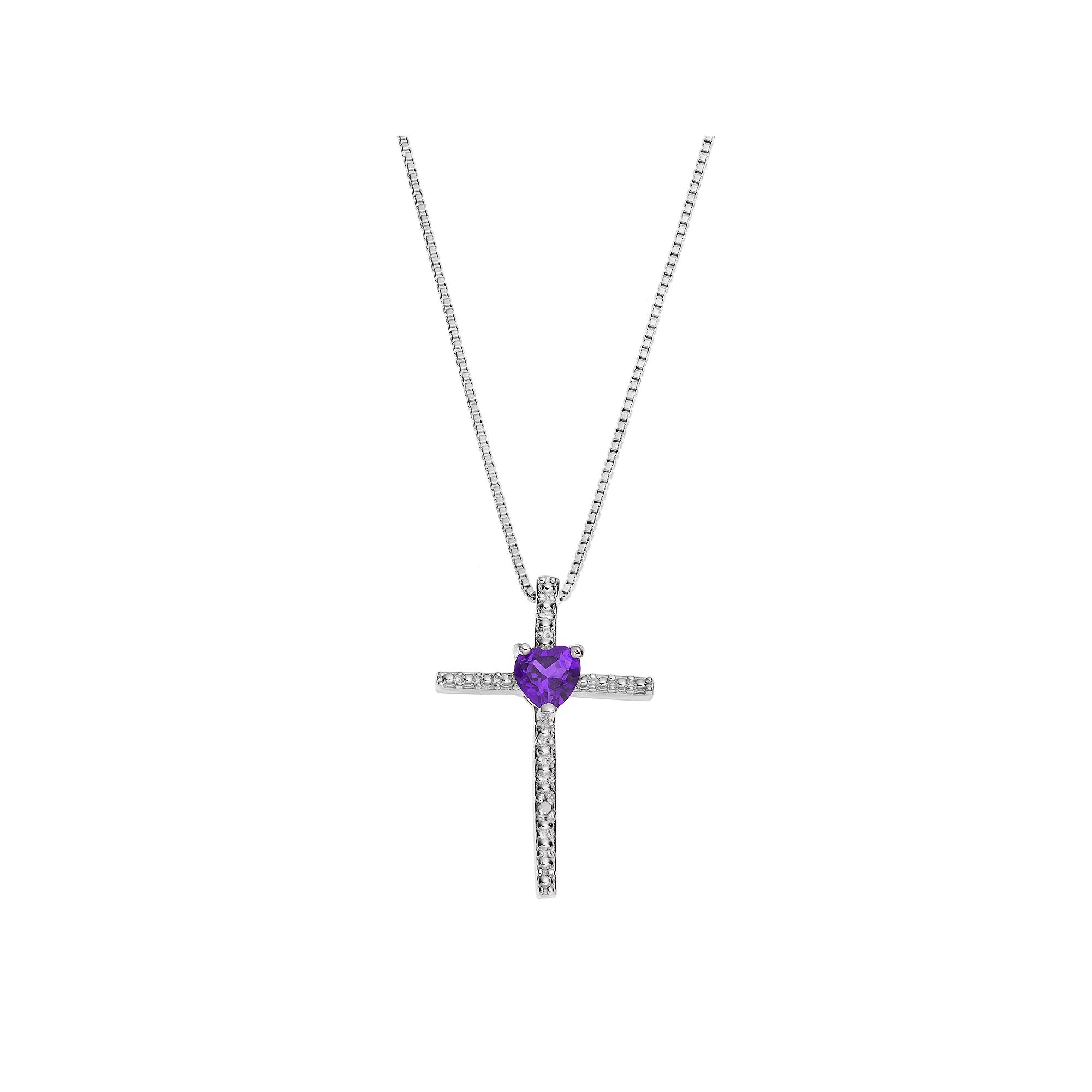 Gemminded Sterling Silver Amethyst Cross Pendant Necklace, Women's,  Product Image
