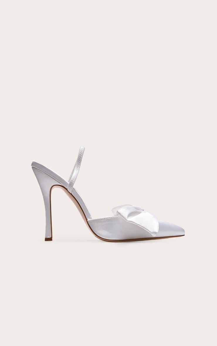 White Satin Point Toe Bow Detail Sling Back Heeled Courts Product Image