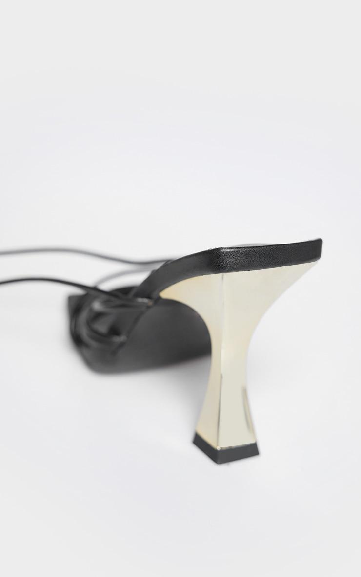 Black Pu Square Toe Strappy Lace Up Heel Sandals Product Image