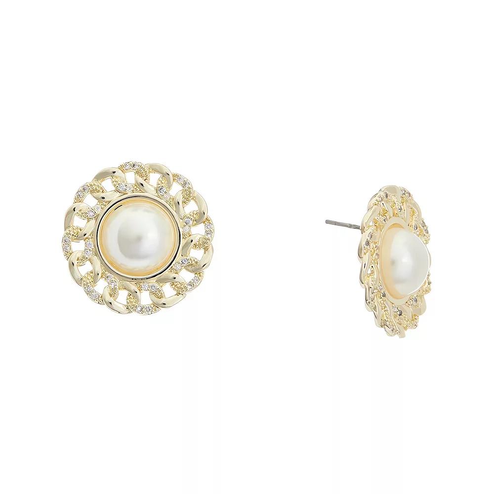 Juvell 18k Gold Plated Cubic Zirconia & Simulated Pearl Stud Earrings, Women's, Gold Tone Product Image