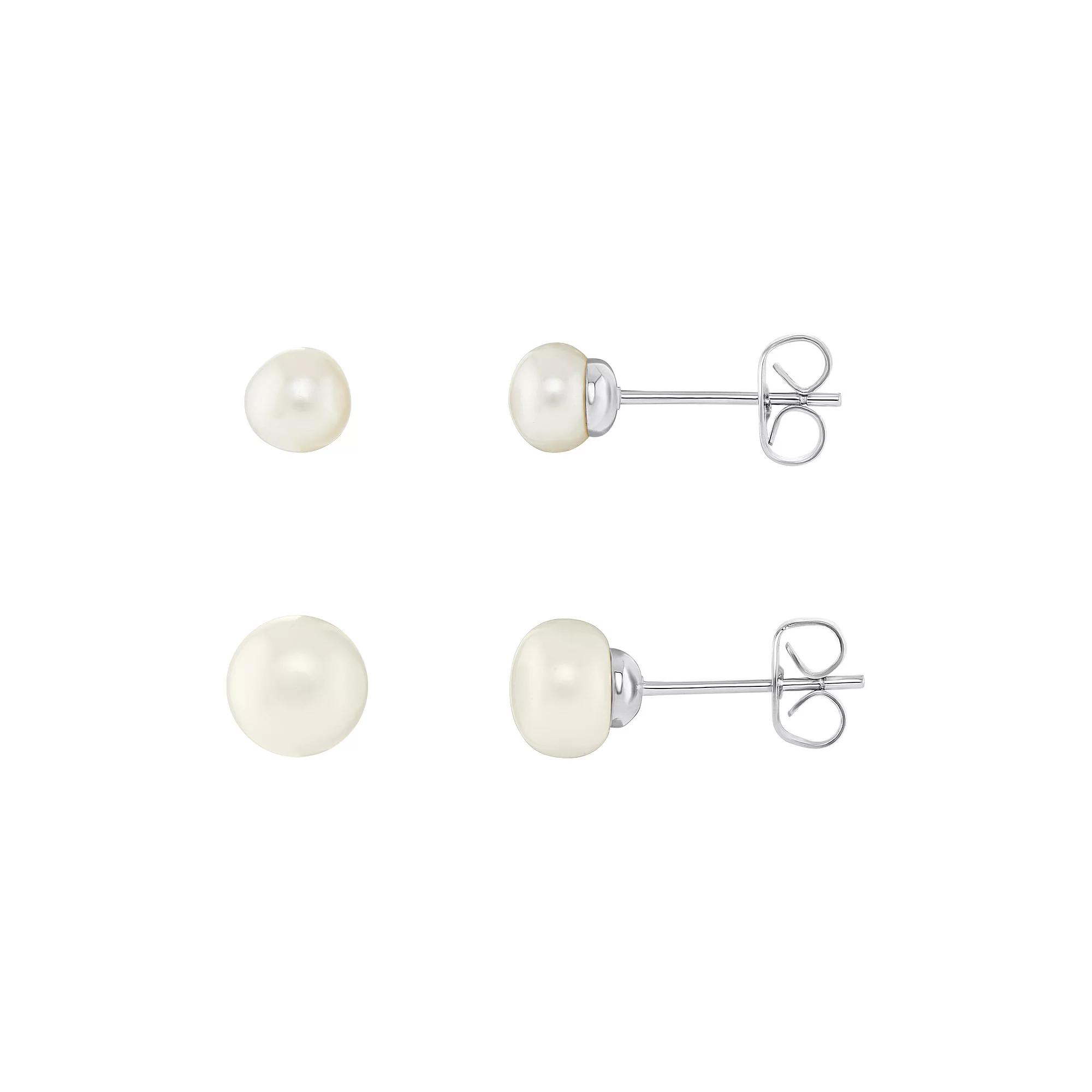 PRIMROSE Silver Tone Freshwater Cultured Pearl Stud Earrings Duo, Women's Product Image