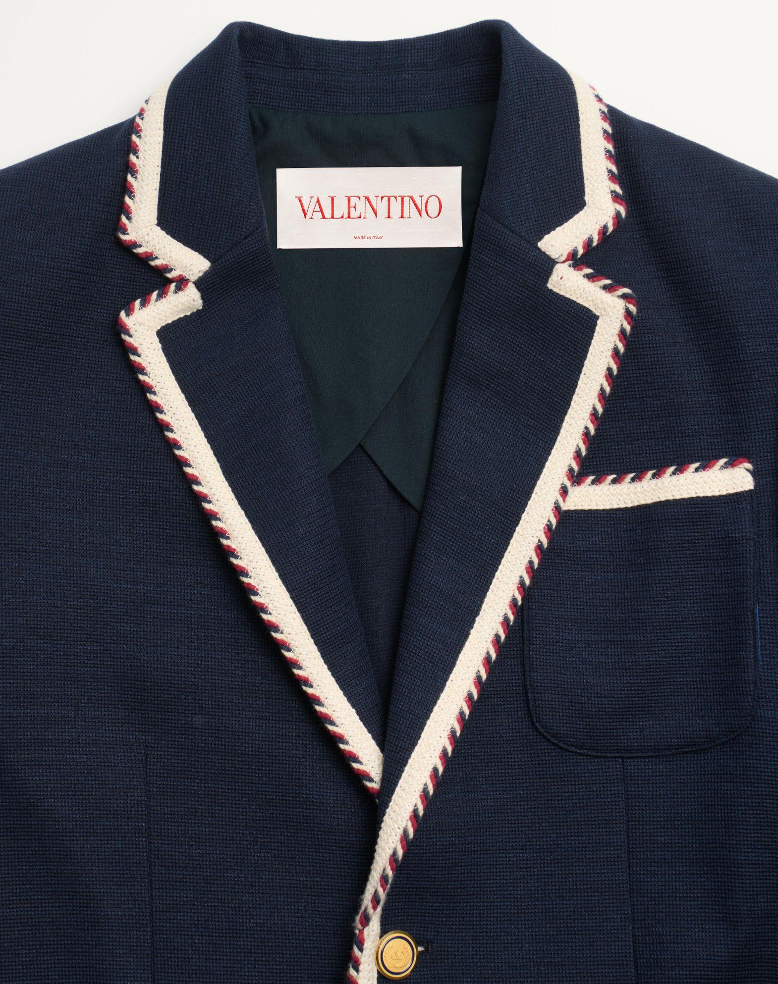Single-Breasted Jersey Cotton Jacket With Torchon Piping Product Image
