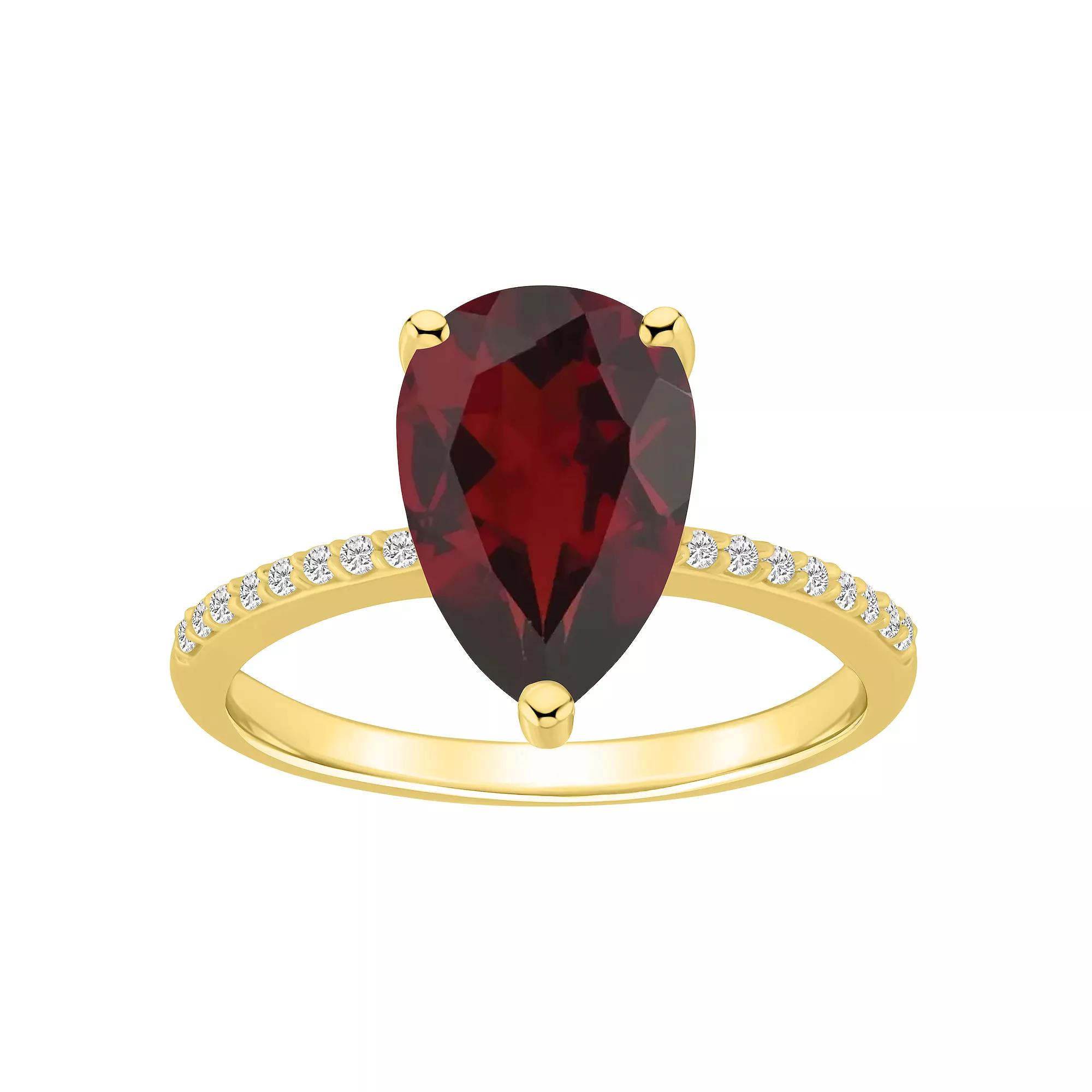 Alyson Layne 14k Gold Pear Shape Garnet & 1/10 Carat T.W. Diamond Ring, Women's, Size: 6 Product Image