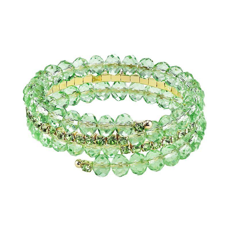 1928 Gold Tone Bead Coil Bracelet, Women's, Green Product Image