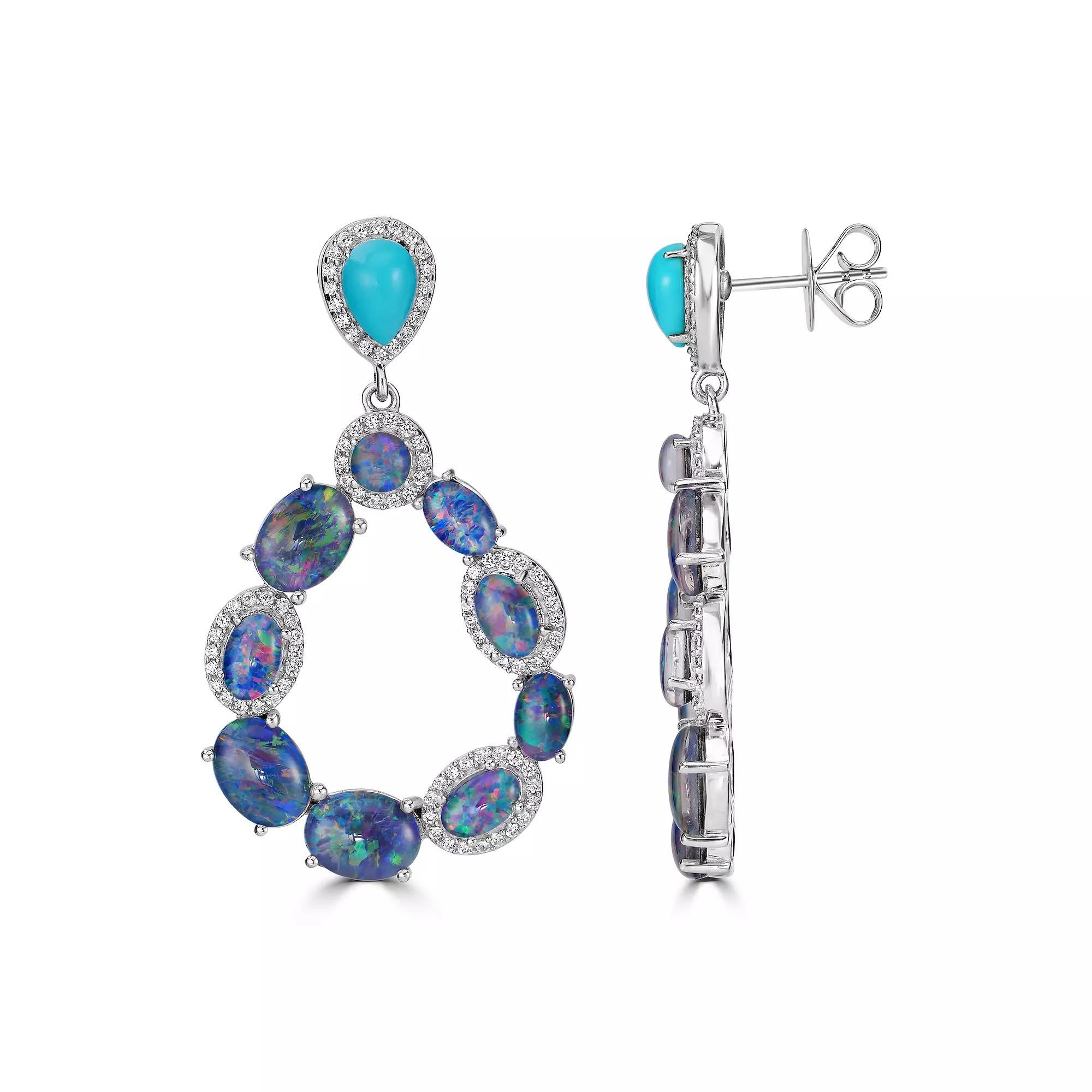 Gemistry Sterling Silver Genuine Opal & Turquoise Open Drop Earrings, Women's, White Product Image