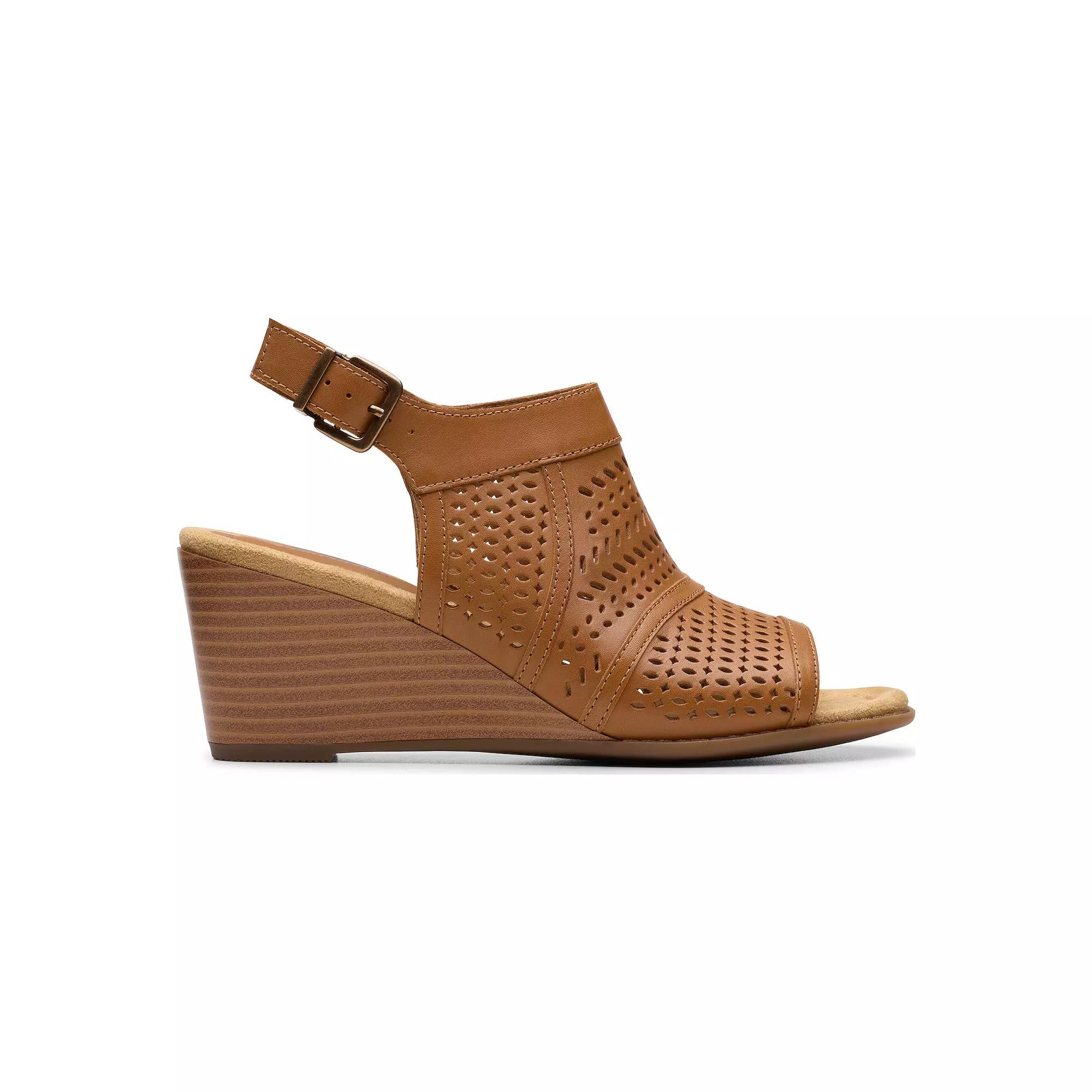 Clarks® Women's Emmalae Hope Leather Wedge Sandals, Size: 6 Wide, Red Leather Product Image