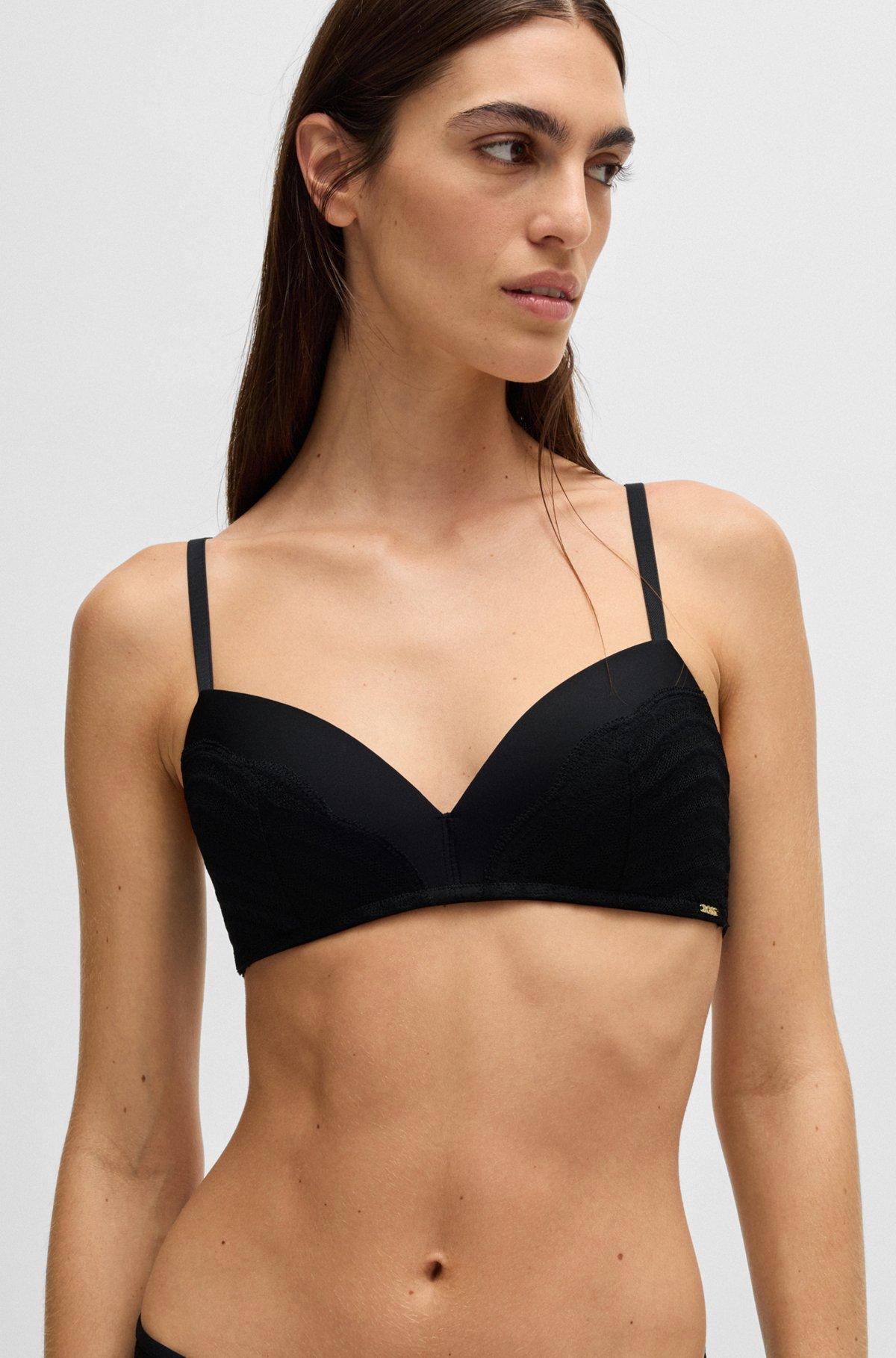 Lace-trim push-up bra with logo detail Product Image