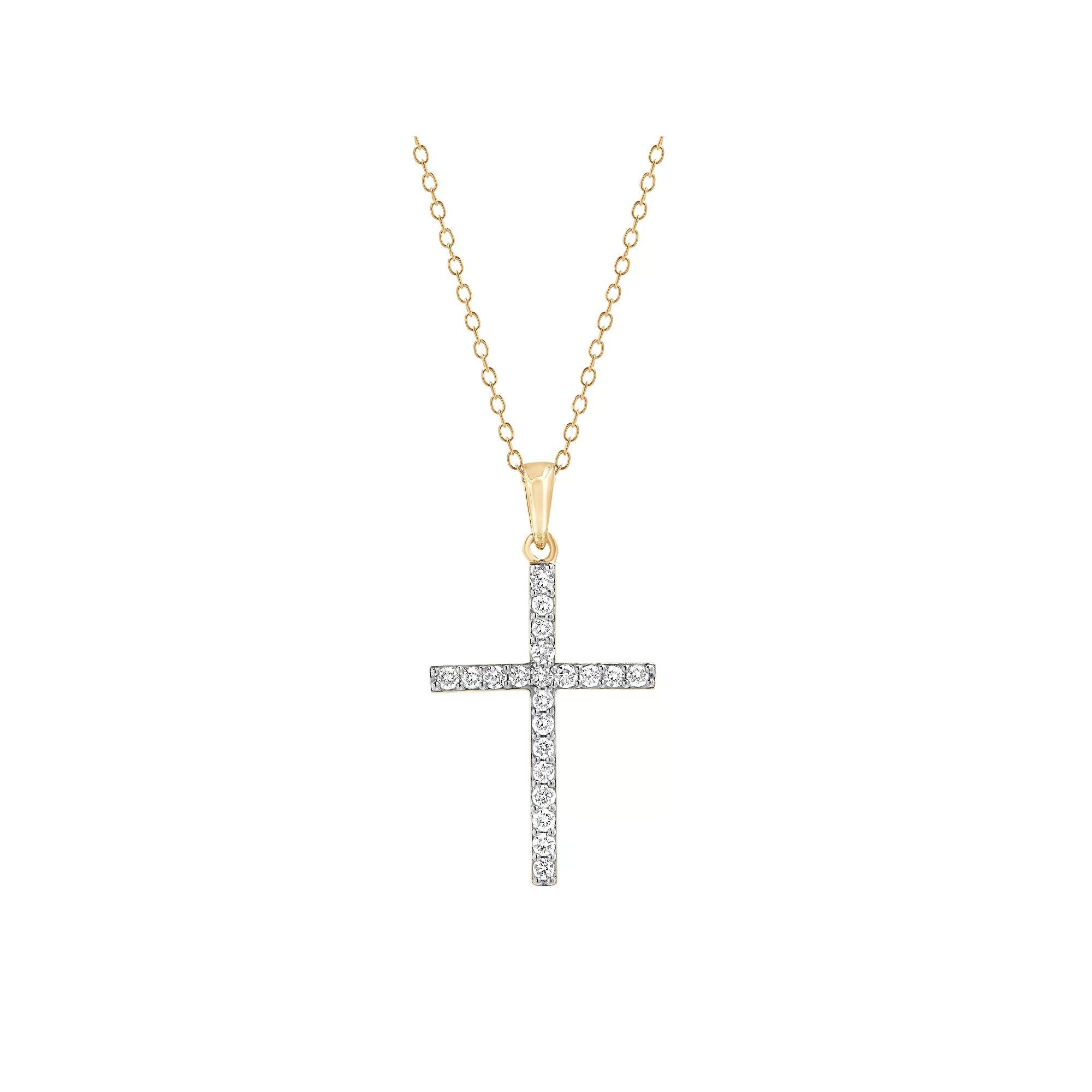 Diamond Brilliance Sterling Silver 1/4 Carat T.W. Lab-Created Diamond Cross Pendant Necklace, Women's, Size: 18", Gold Tone Product Image