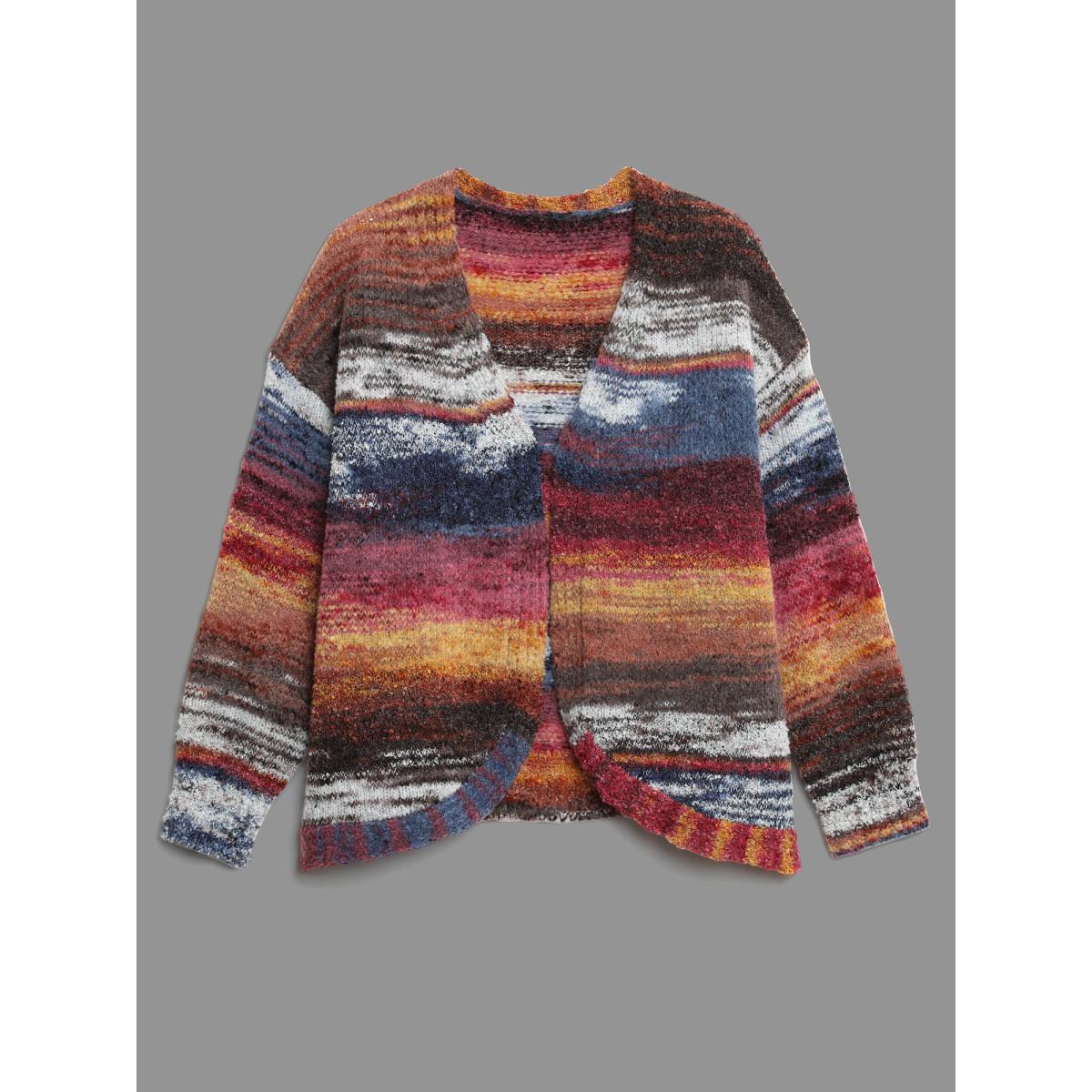 Plus Size Ombre Open Front Curved Hem Cardigan Multicolor Women Leisure Loose Long Sleeve Casual Cardigans BloomChic 12/L Product Image