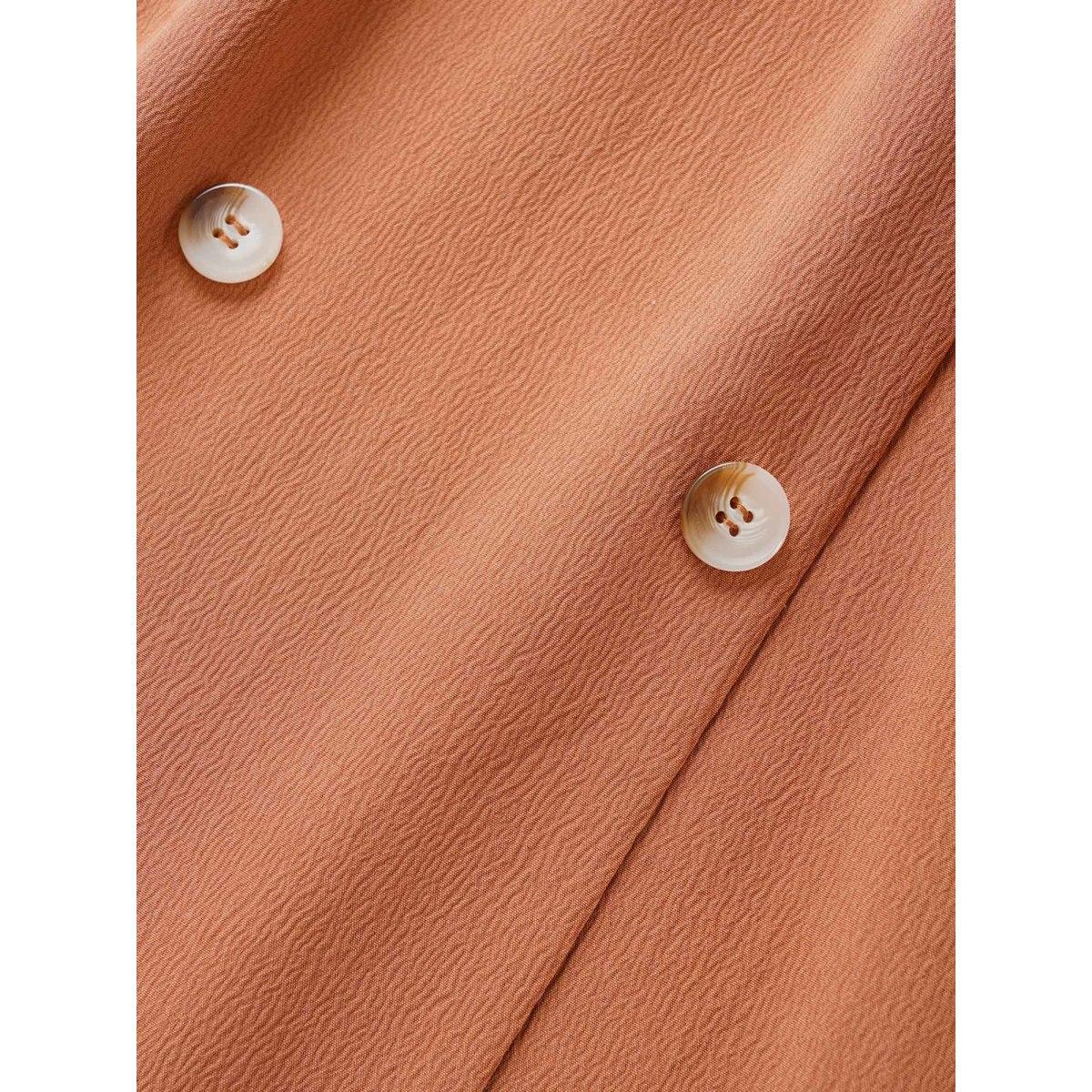 Plus Size Suit Collar Solid Belted Button Up Dress Rust Women At the Office Non Suit Collar Short sleeve Curvy Midi Dress BloomChic 28/5X Product Image
