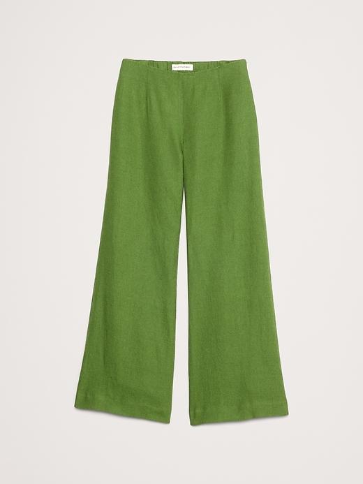 Mid-Rise Kick-Flare Lace-Trim Linen Ankle Pant Product Image