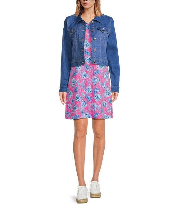 Lilly Pulitzer Seaspray Denim Point Collar Long Sleeve Chest Pocket Button Down Jacket Product Image