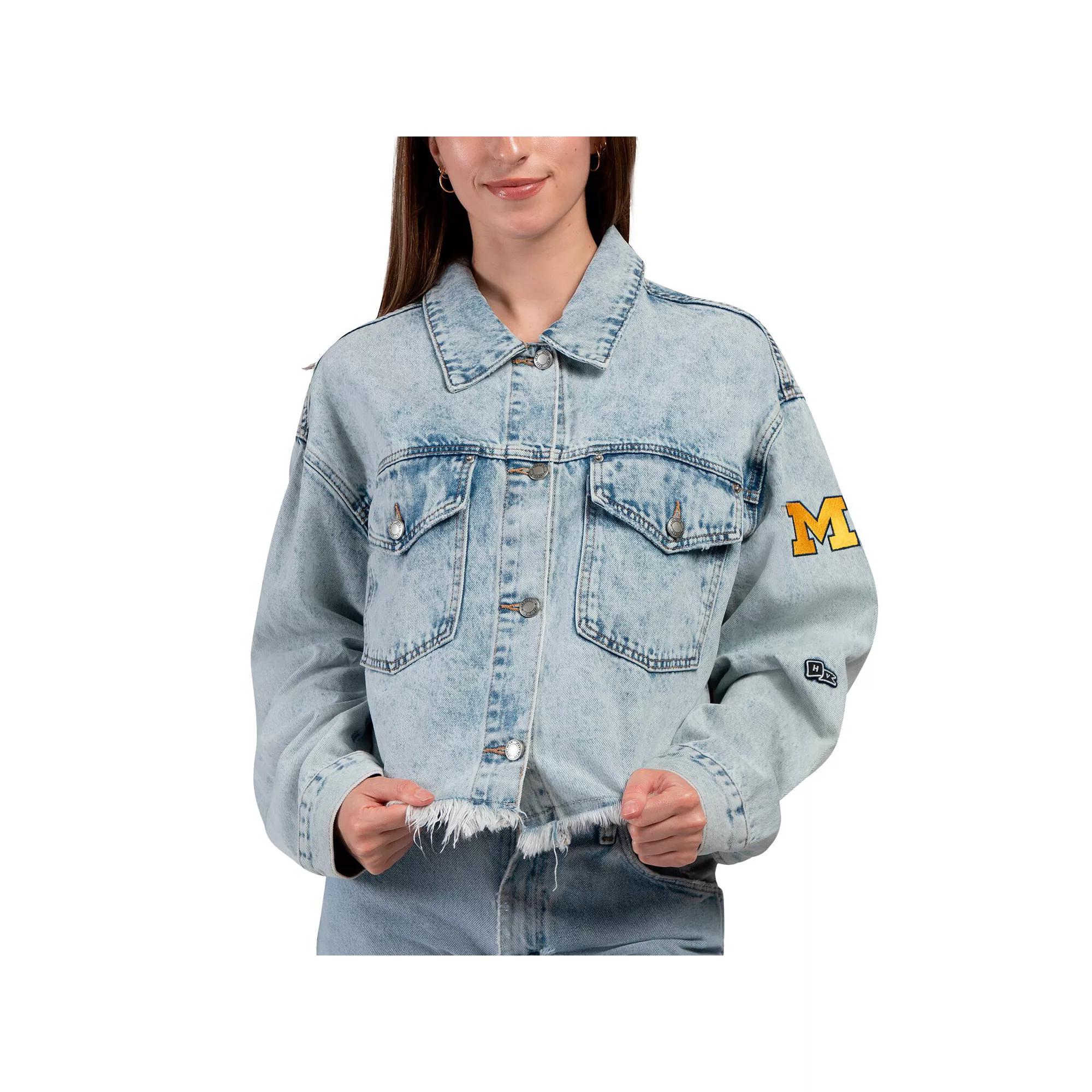 Women's Hype and Vice Denim Michigan Wolverines Lightwash Full-Button Jean Jacket,  Product Image