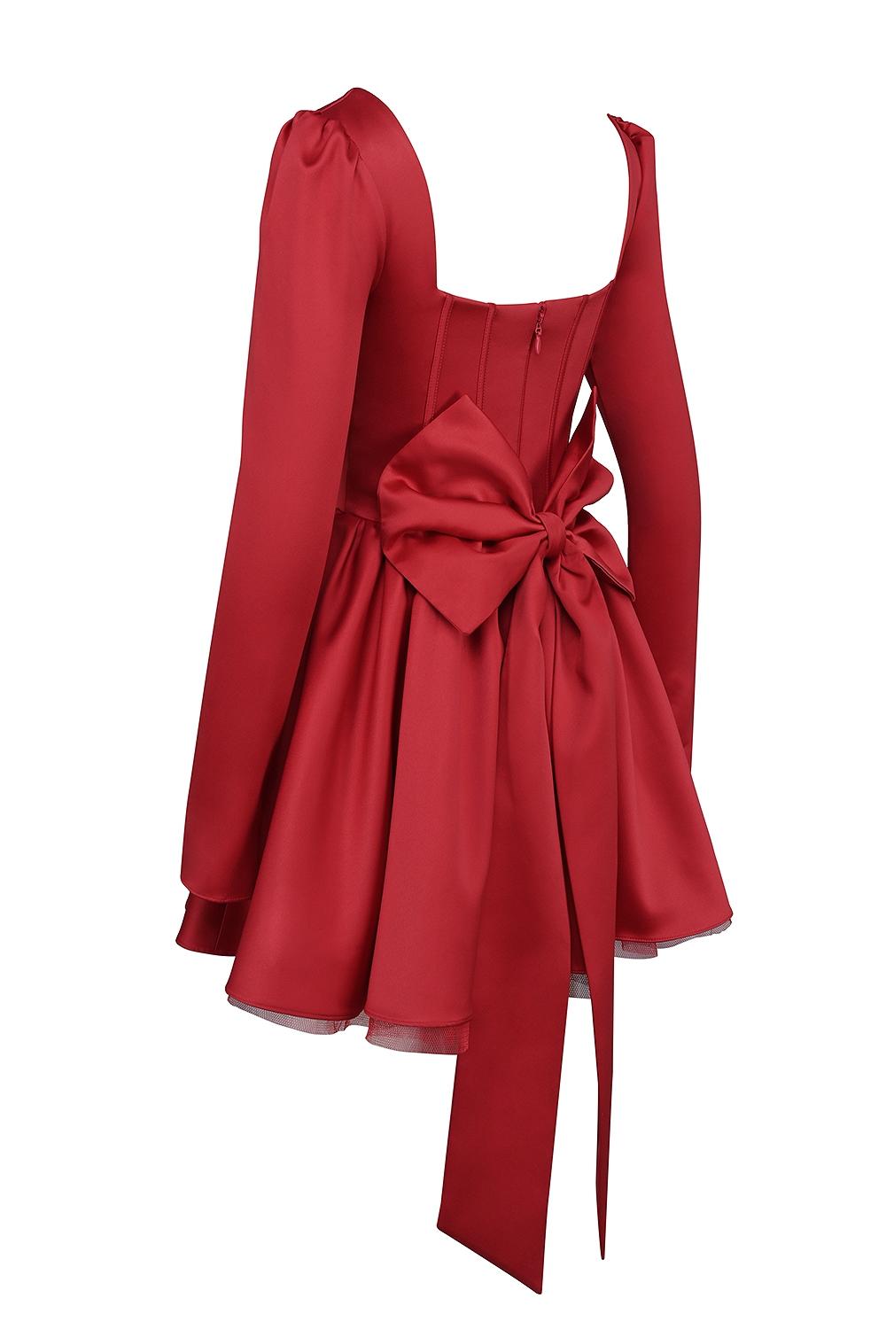 Nina  holly red removable bow tulle mini dress - sale Product Image