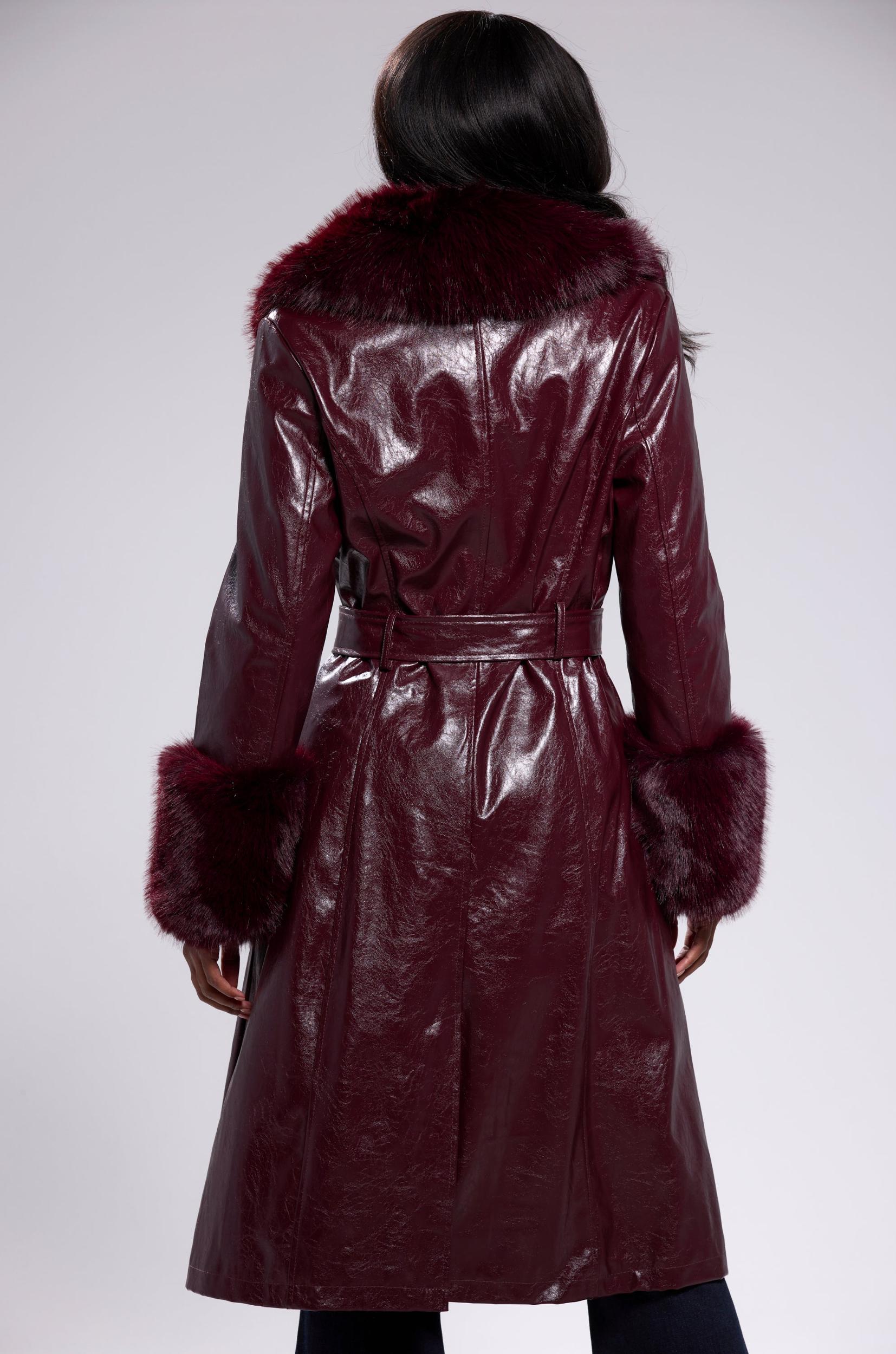 KAYA FUR TRIM TRENCH IN BURGUNDY Product Image