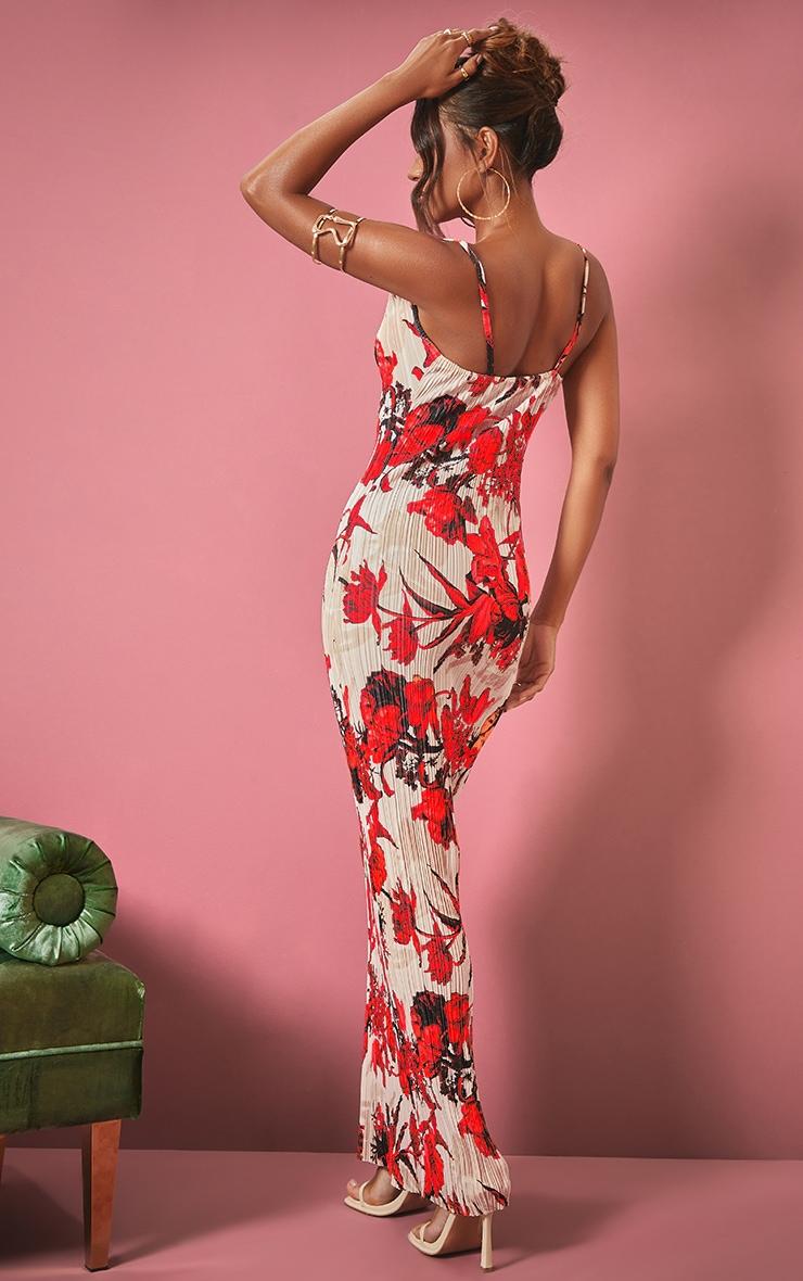 Nude Floral Print Plisse Strappy Maxi Dress Product Image