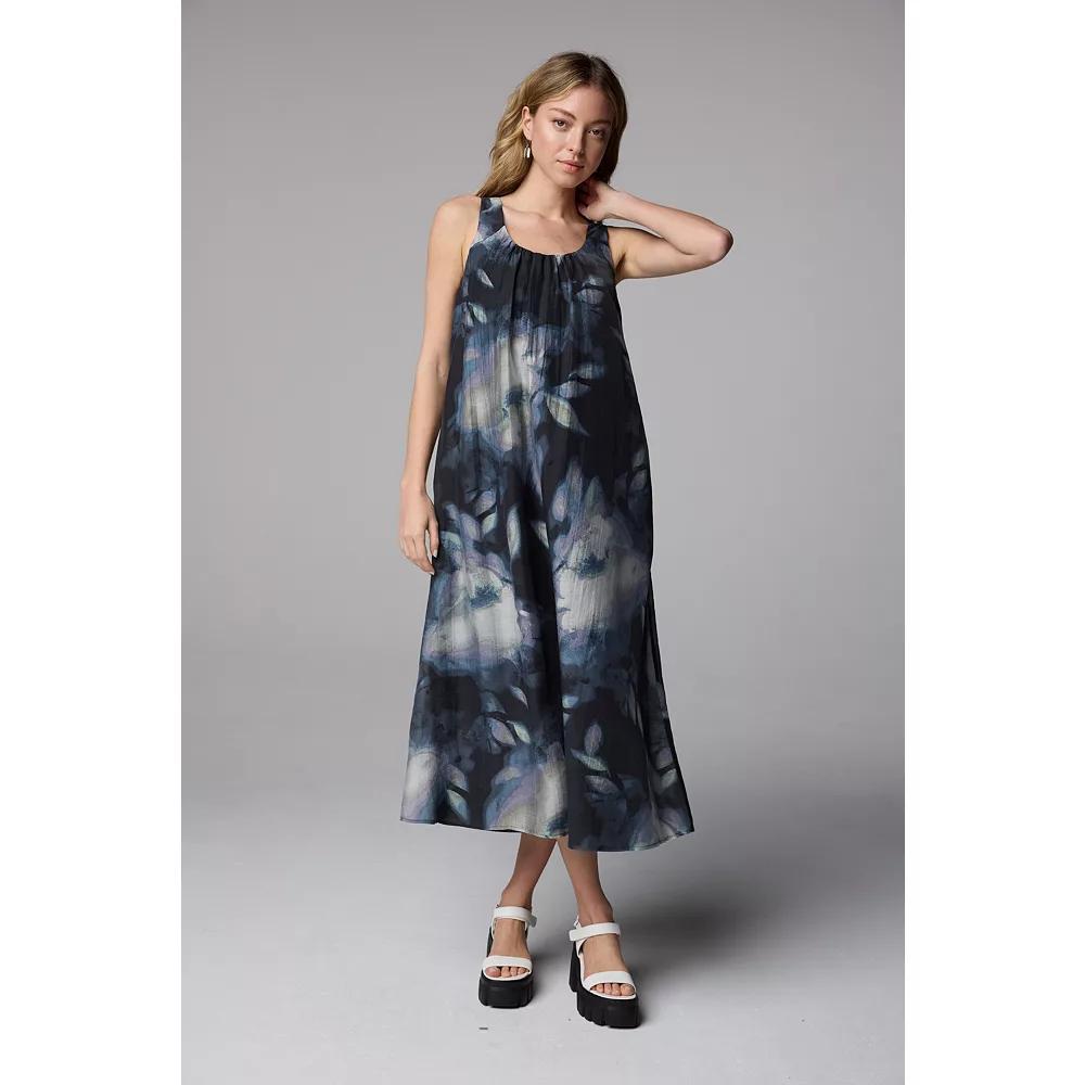 Women's Simply Vera Vera Wang Shirred Neck Maxi Dress, Size: XL, Blue Lrg Floral Product Image