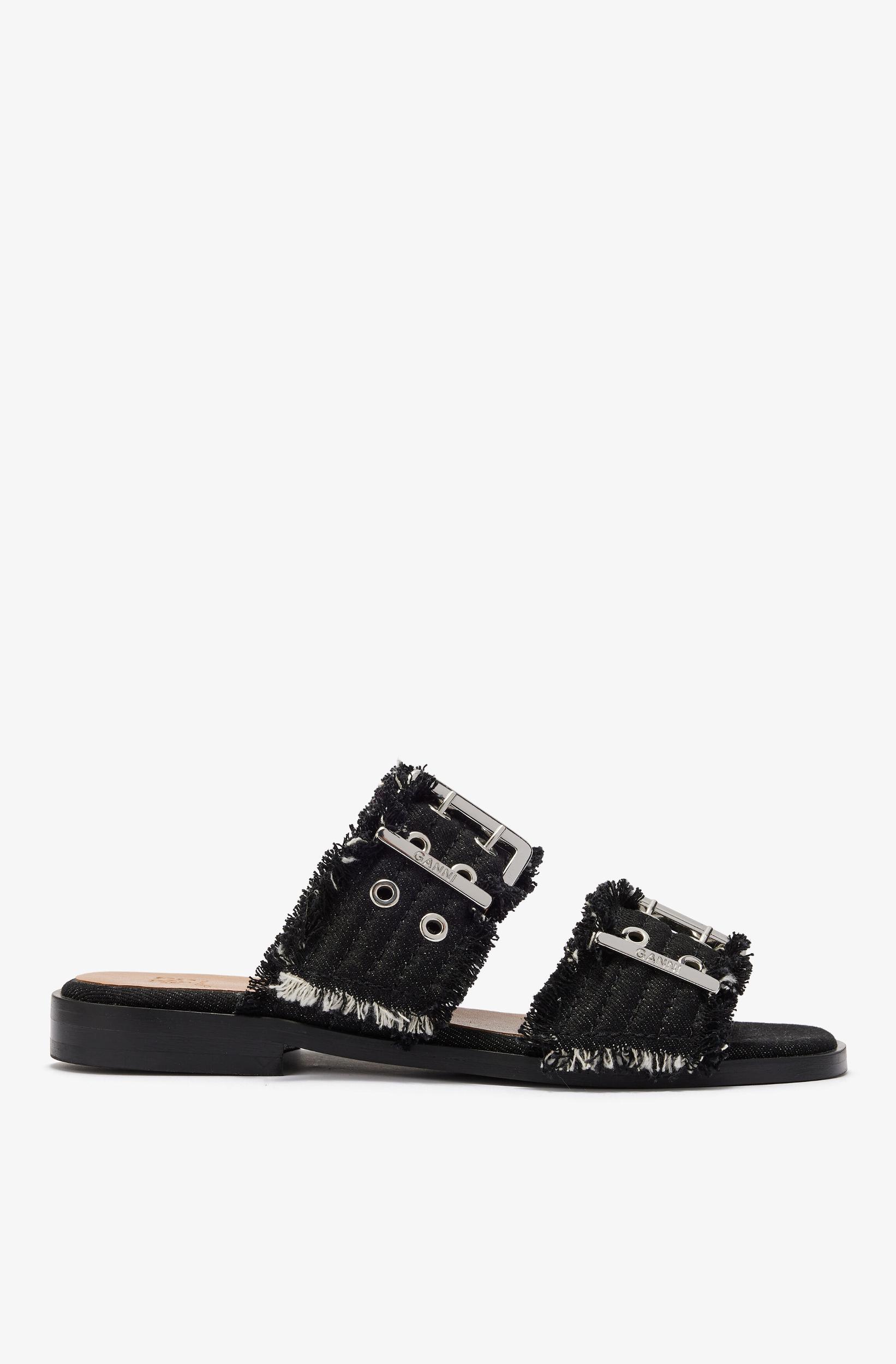 Denim Feminine Buckle Two-Strap Sandals Product Image