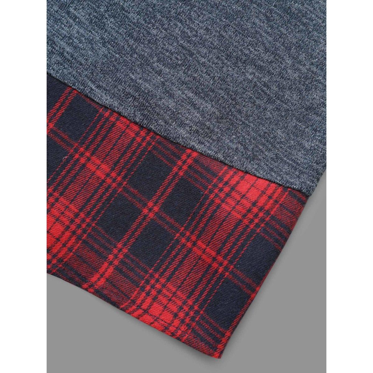 Plus Size Round Neck Plaid Patchwork Heather T-shirt Indigo Women Casual Contrast Round Neck Loose Everyday T-shirts BloomChic 18-20/2X Product Image