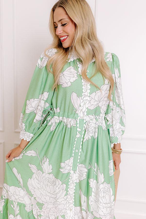 Bistro Bound Floral Midi Dress in Seaglass Product Image