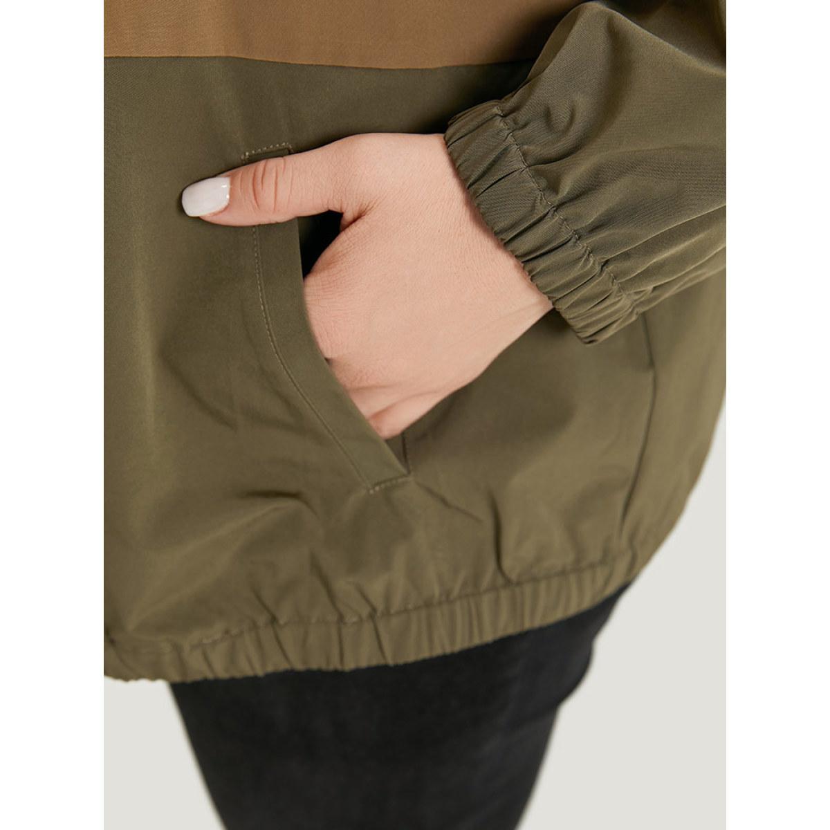 Plus Size Colorblock Contrast Zipper Pocket Elastic cuffs Coat Women Multicolor Casual Elastic cuffs Ladies Dailywear Winter Coats BloomChic 10/M Product Image