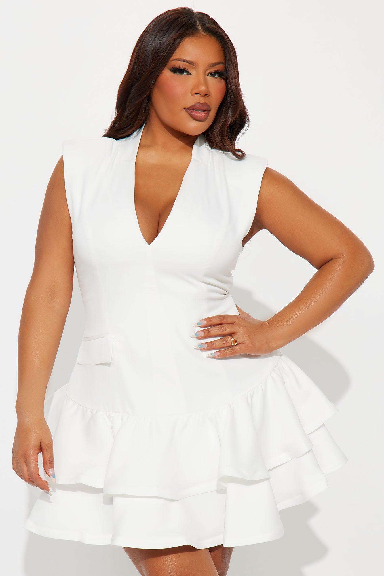 Caprina Tiered Ruffle Mini Dress - Off White Product Image