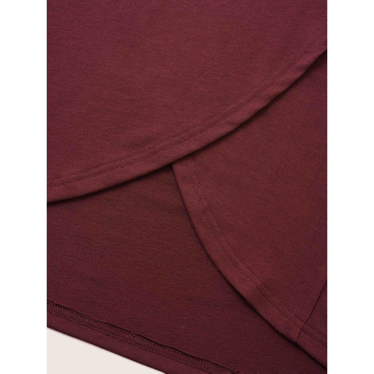 Plus Size Solid Turtleneck Pocket Wrap Hem Sweatshirt Women Burgundy Casual Non Turtleneck Everyday Sweatshirts BloomChic 10/M Product Image