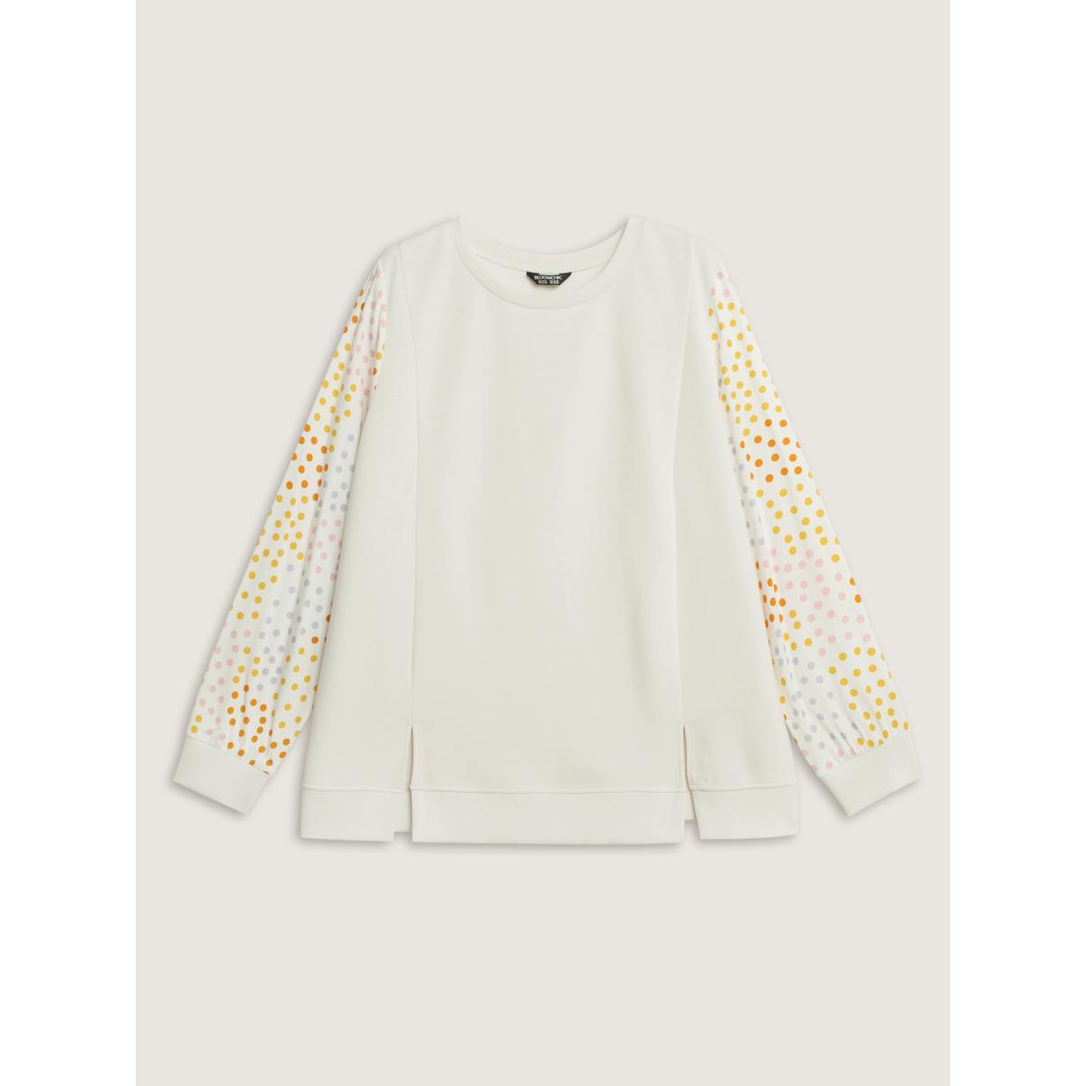 Plus Size Supersoft Polka Dots Sleeve Sweatshirt Women Originalwhite Leisure Contrast Round Neck Casual Sweatshirts BloomChic 22-24/3X Product Image