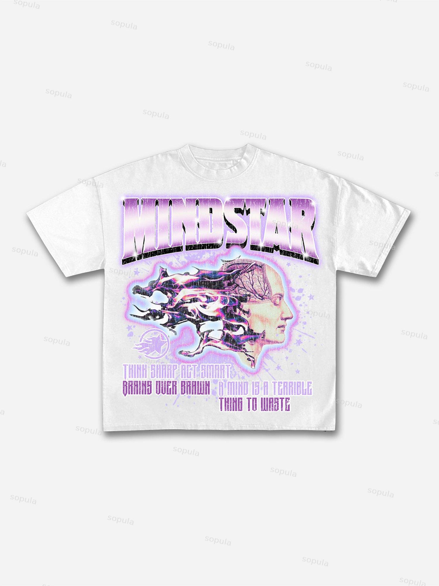 Mindstar-Burning Thinking-Retro Pattern Printing Cotton T-Shirt Product Image