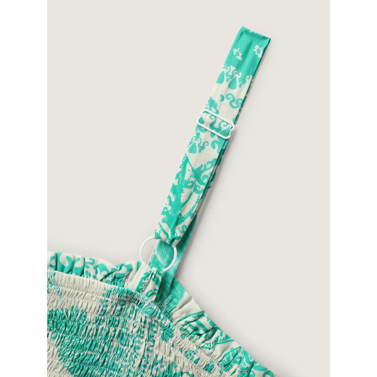 Plus Size Shirred Bodice Holiday Print Midi Dress Truegreen Women Non Sleeveless Curvy BloomChic 18-20/2X Product Image