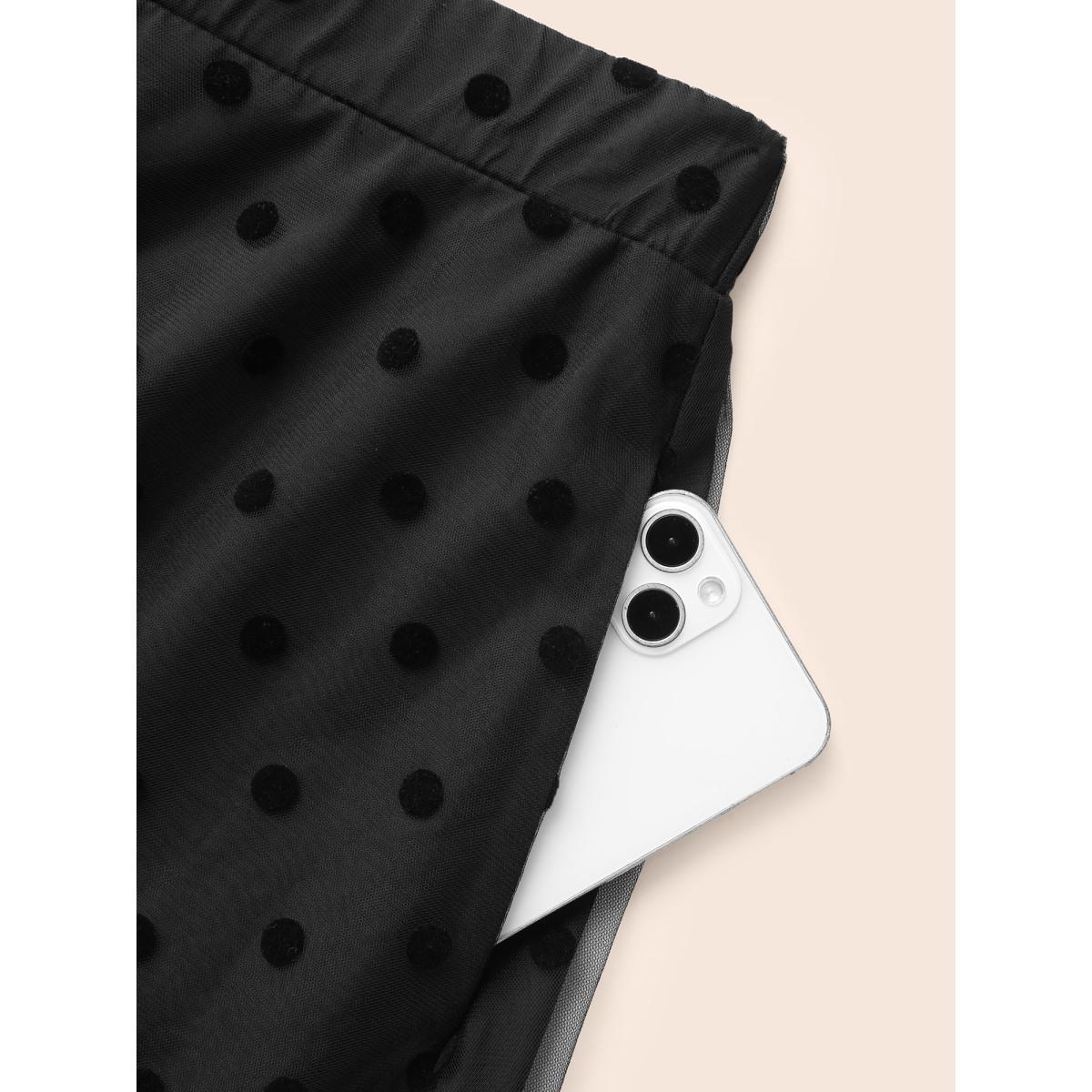 Plus Size Polka Dot Textured A-Line Midi Skirt Women Black Elegant See through No stretch Side seam pocket Everyday Skirts BloomChic 18-20/2X Product Image
