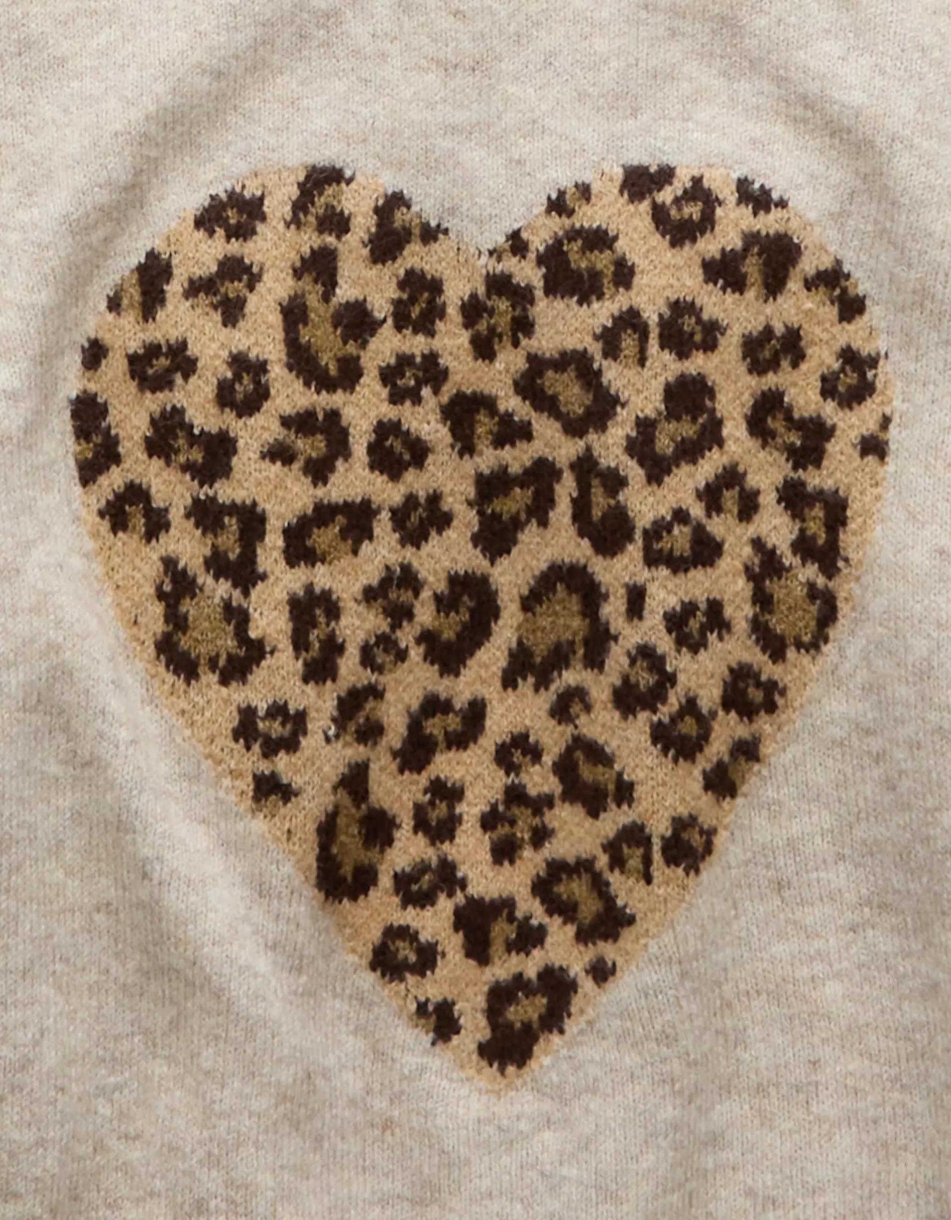 AE Whoa So Soft Leopard Heart Crew Neck Sweater Product Image