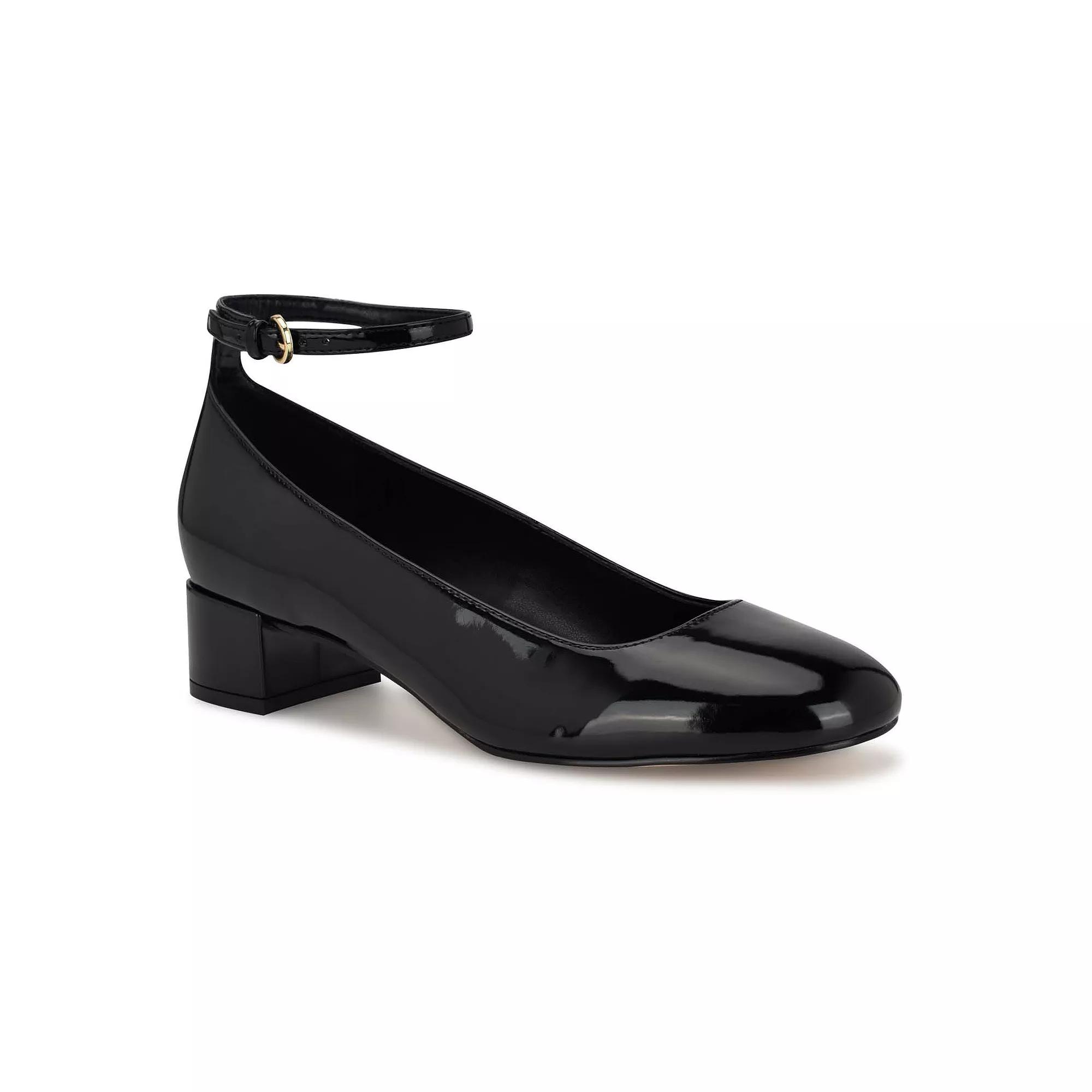 Nine West Amaize Block Heel Ankle Strap Women's Dress Pumps, Size: 8.5, Black Patent Product Image
