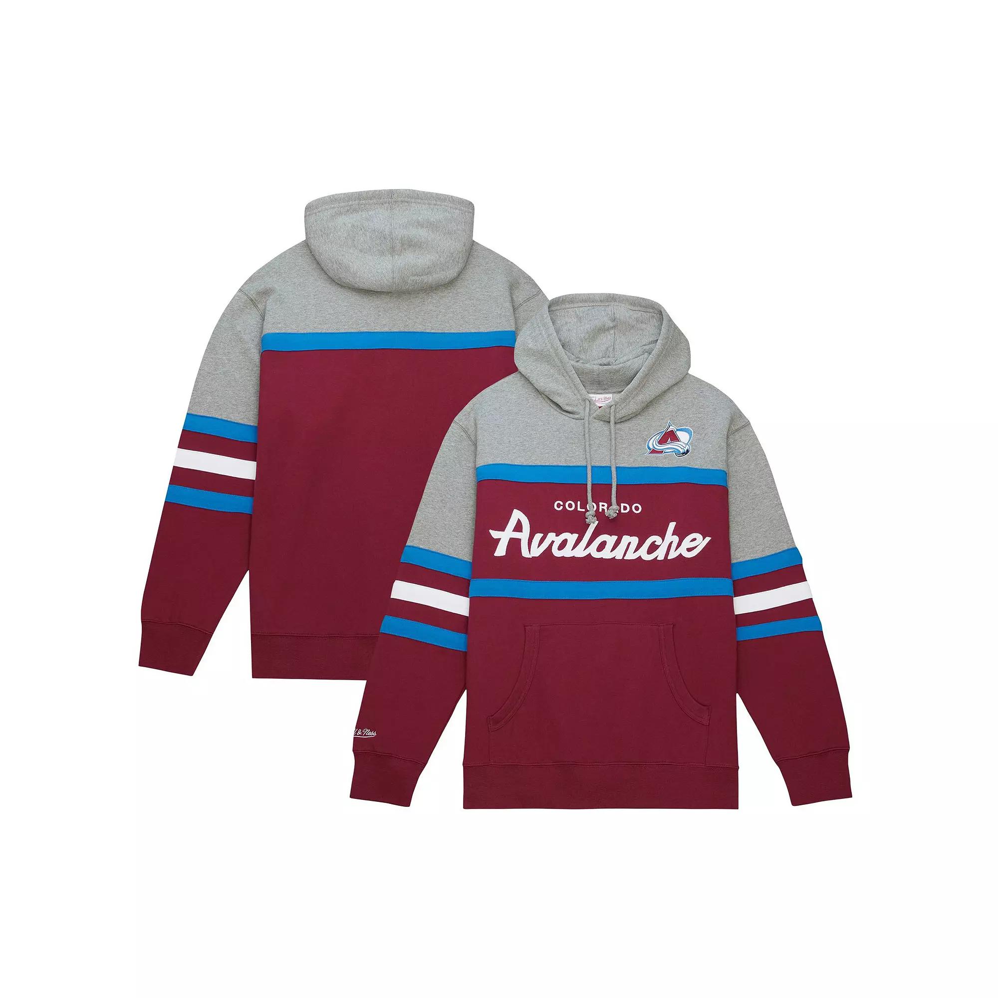 Men's Mitchell & Ness Burgundy/Gray Colorado Avalanche Head Coach Pullover Hoodie, Size: Small, Med Re Product Image