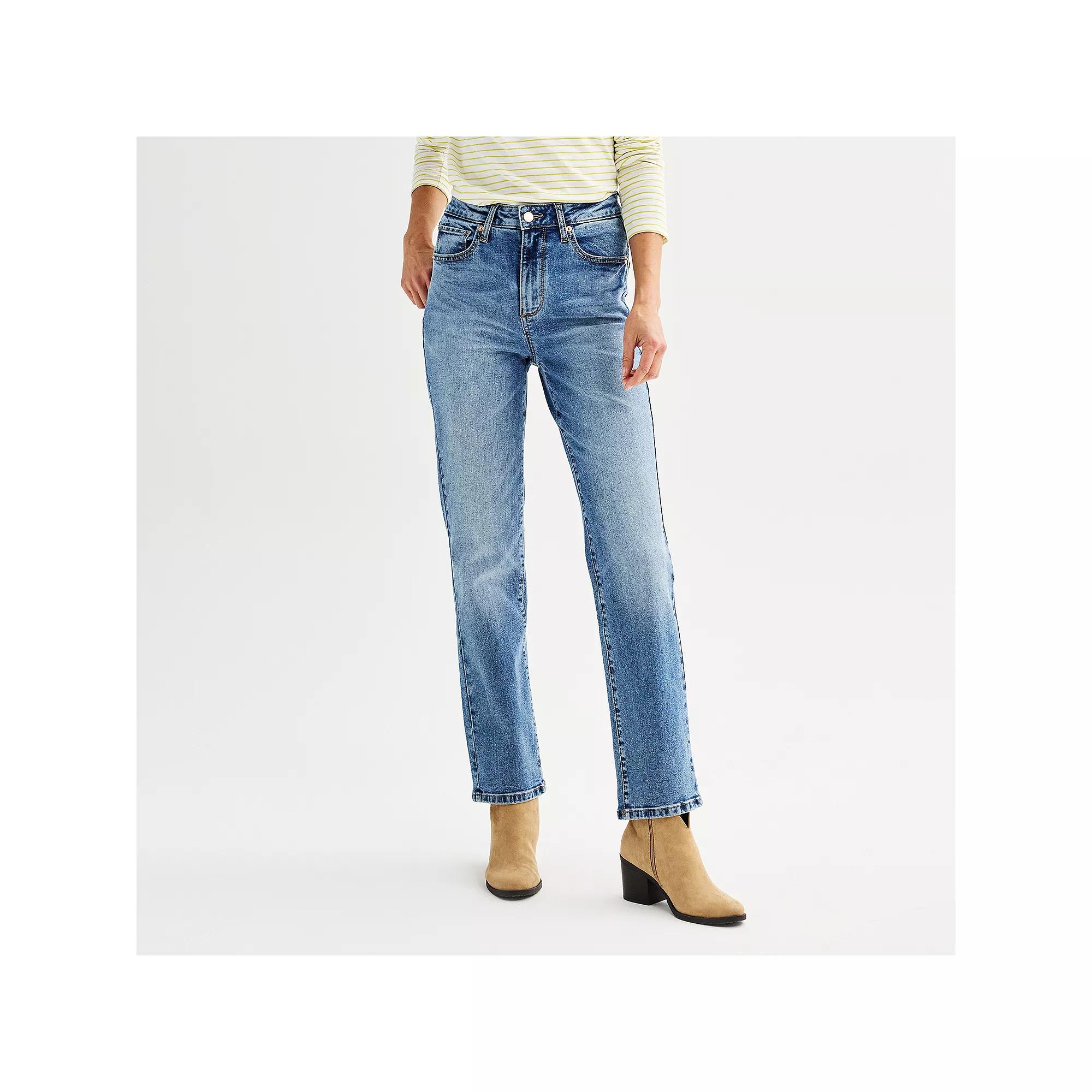 Petite Sonoma Goods For Life® High Rise Straight Jeans, Women's, Size: 8 Petite, Medium Blue Product Image