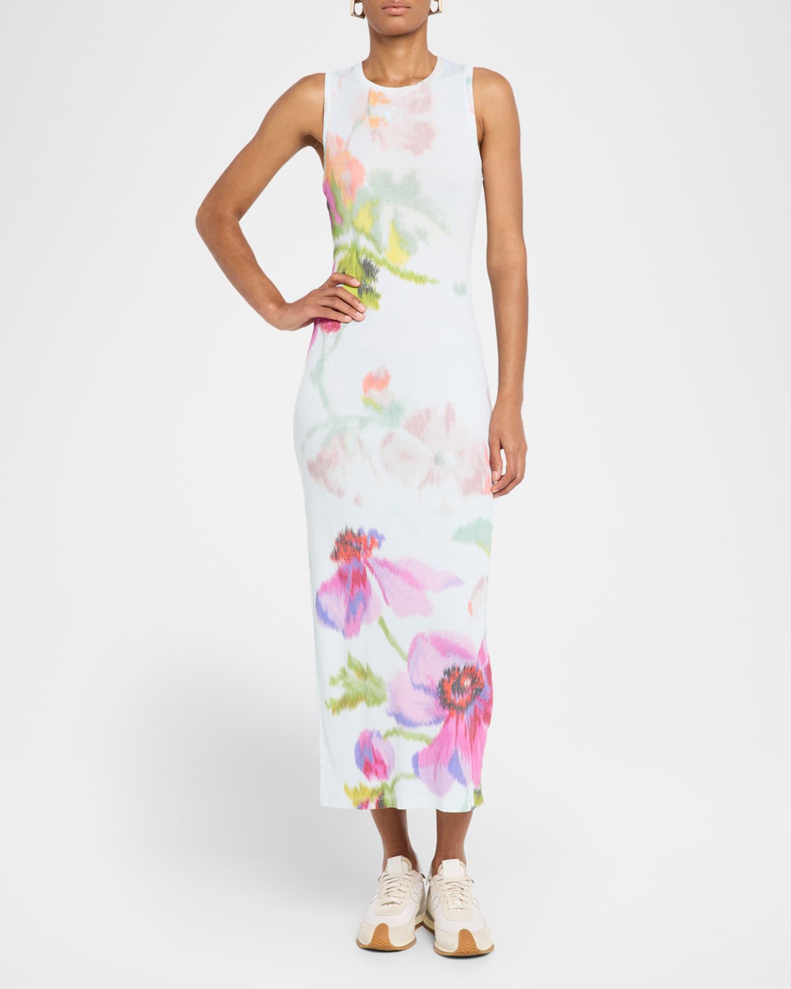 Floral Print Mesh Sleeveless Ankle Dress Product Image