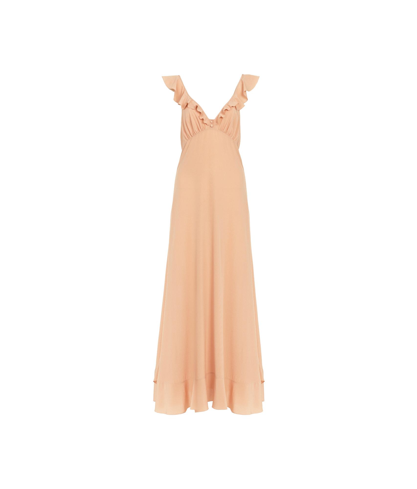 CHLOÉ Long Silk Dress With Flared Skirt And Ruffled Straps In Beige Product Image