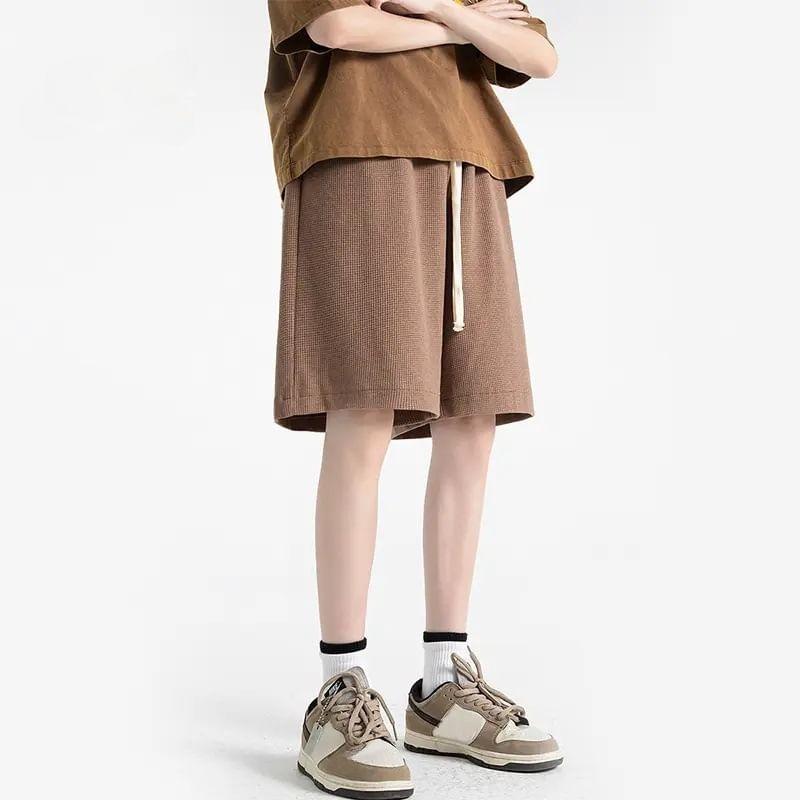 Drawstring Waist Plain Bermuda Sweat Shorts Product Image