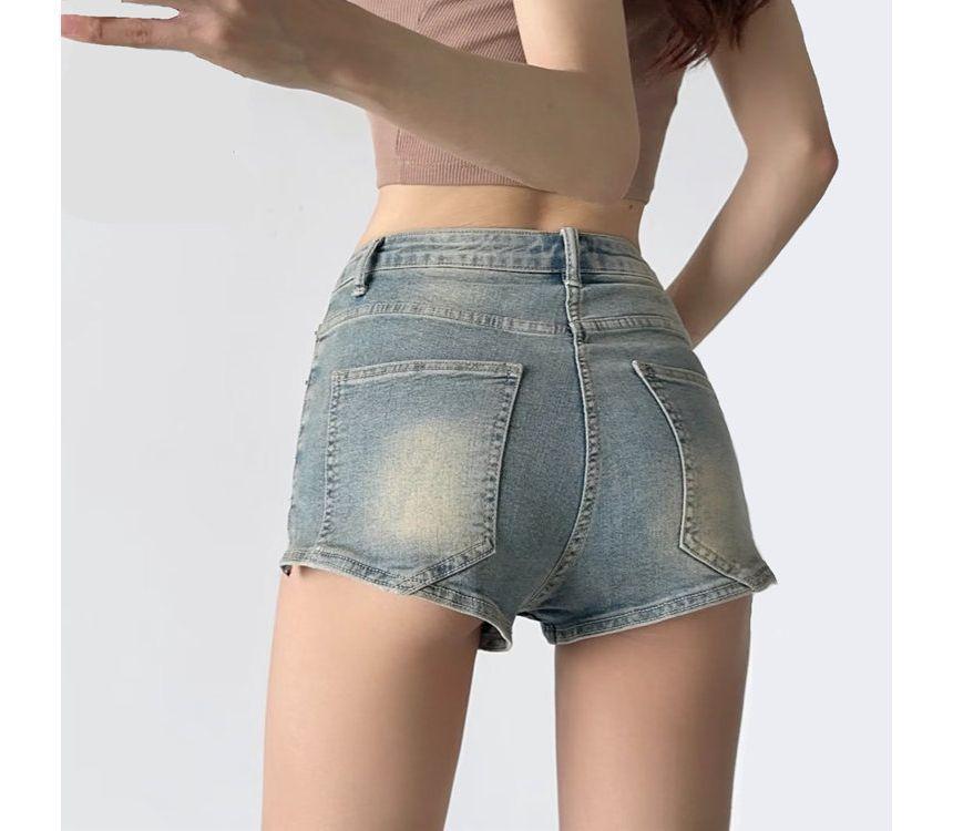 Mid Rise Asymmetrical Denim Hot Pants Product Image