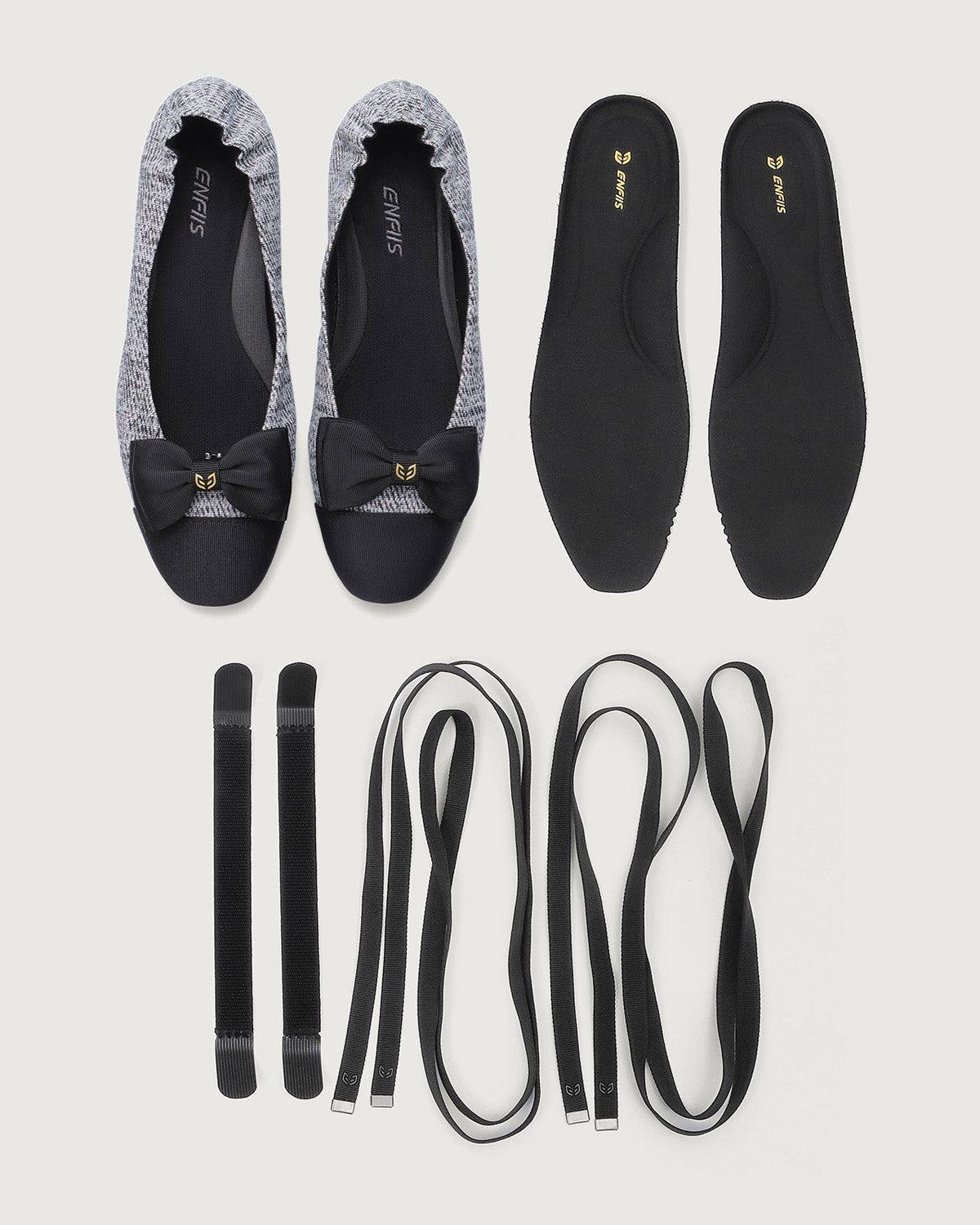 Enfiis Black Twill Jacquard Ballet Flats Product Image